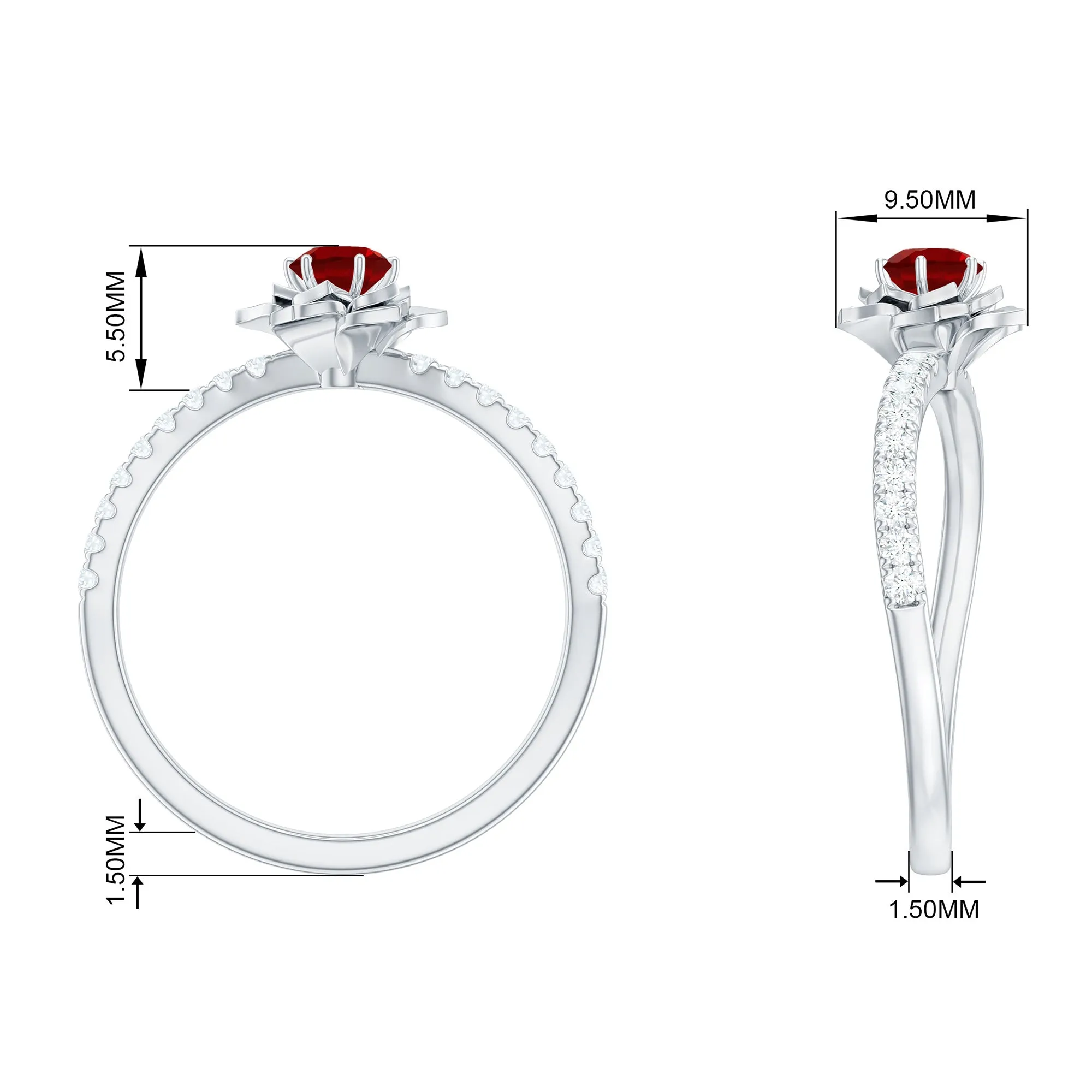 3/4 CT Created Ruby and Diamond Flower Engagement Ring