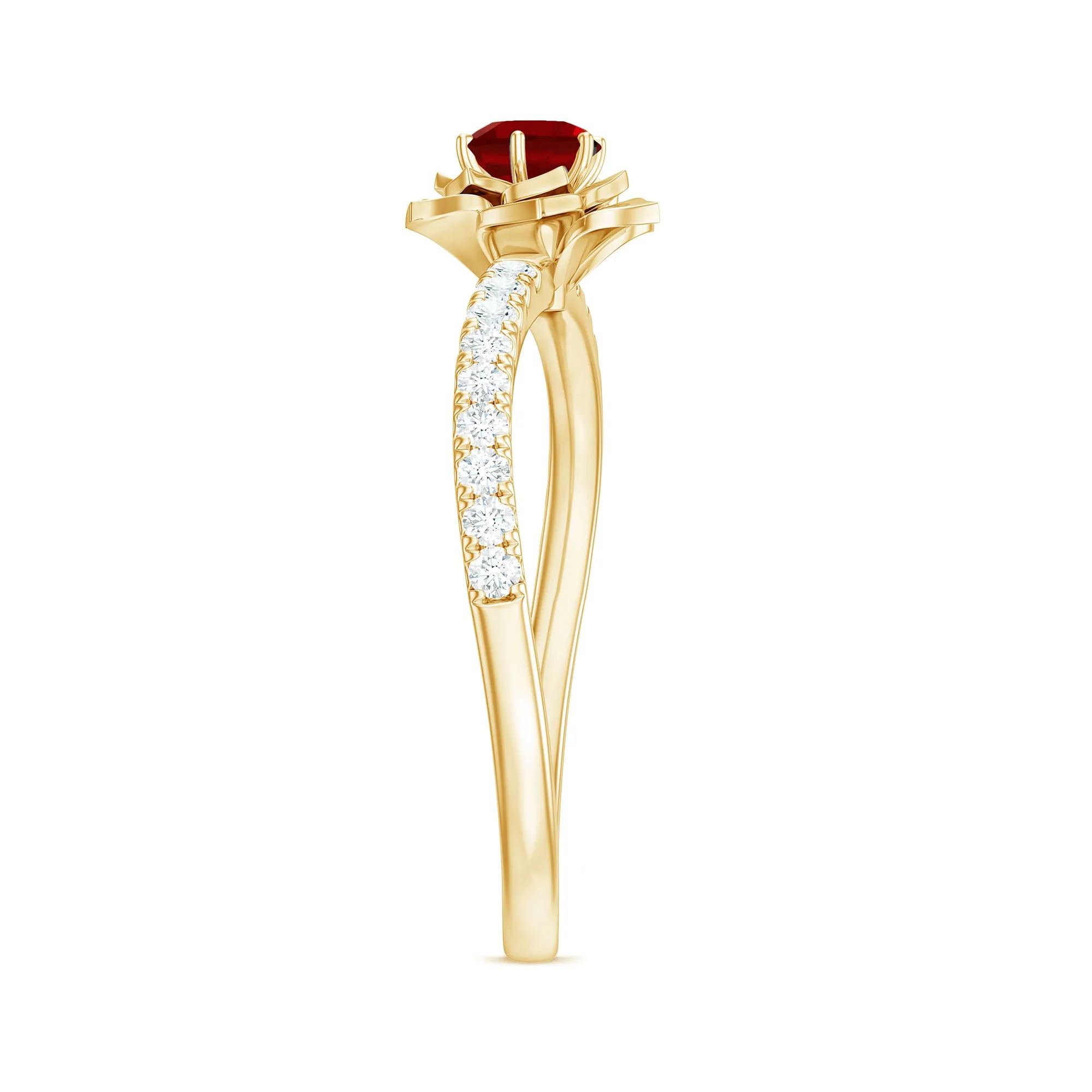 3/4 CT Created Ruby and Diamond Flower Engagement Ring
