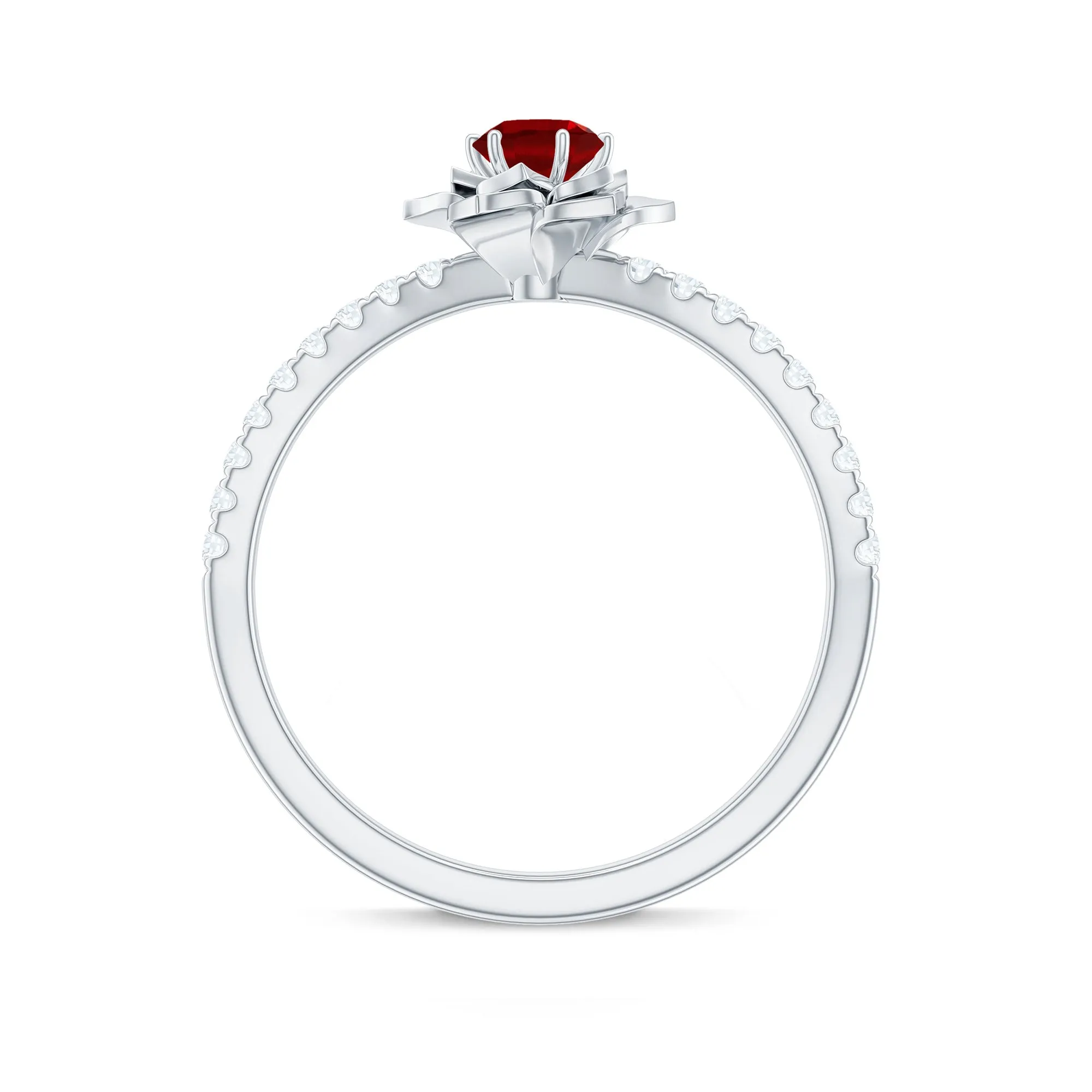 3/4 CT Created Ruby and Diamond Flower Engagement Ring