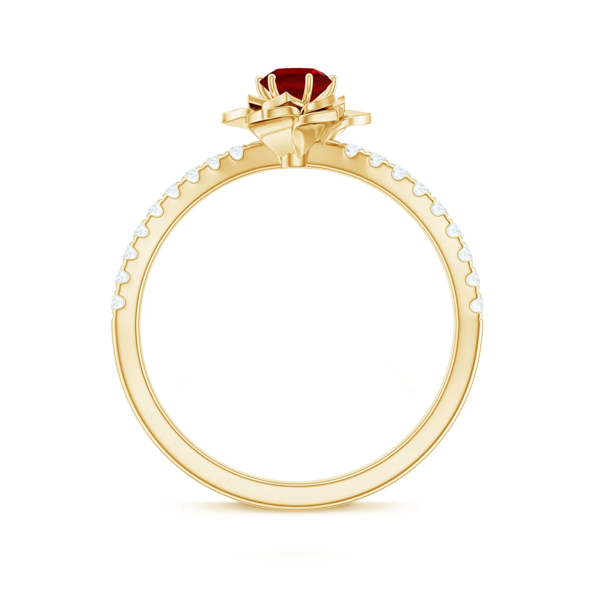 3/4 CT Created Ruby and Diamond Flower Engagement Ring