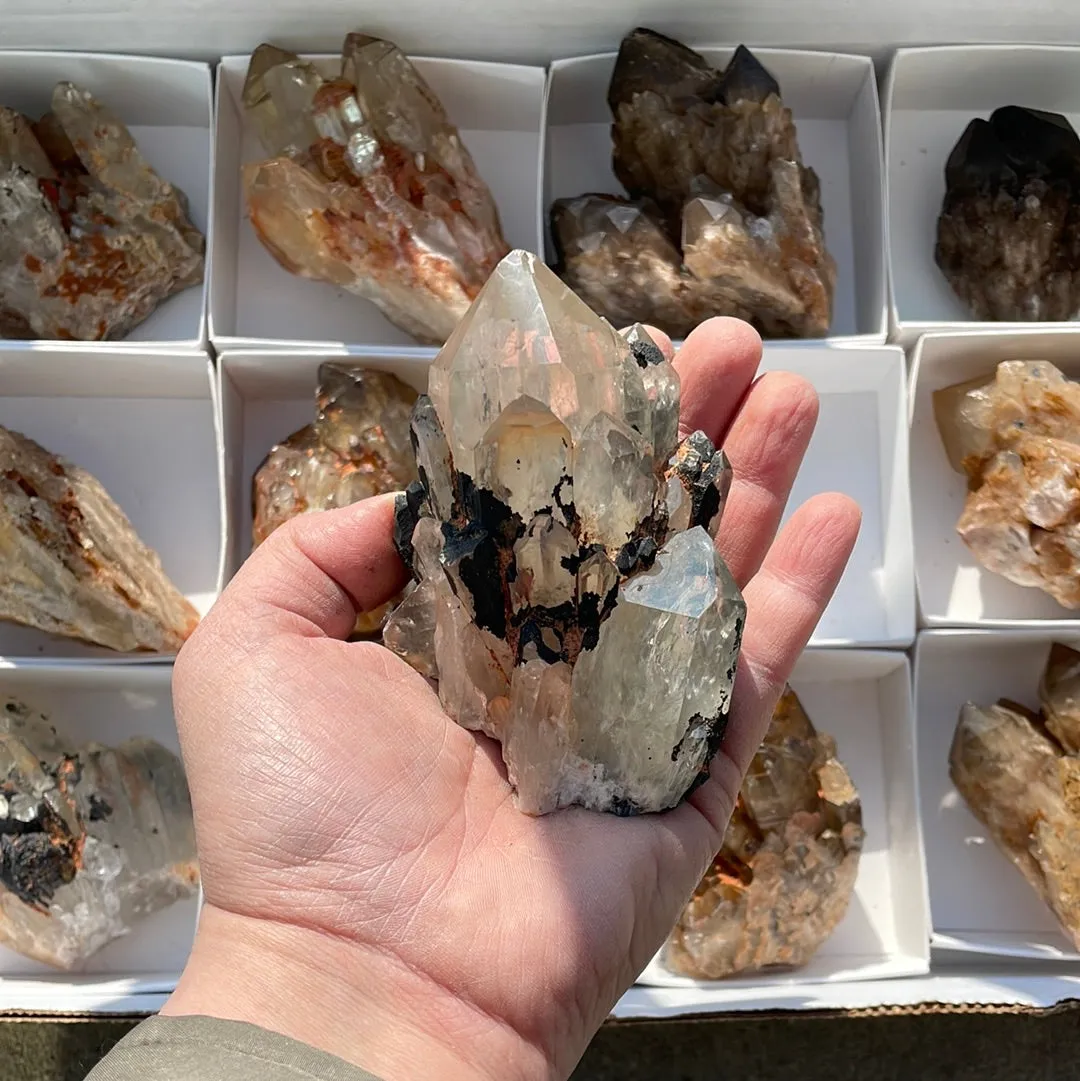 3.58kg Lot of 12 Kundalini Quartz Citrine, Democratic Republic of Congo, Lwena, Congo Citrine