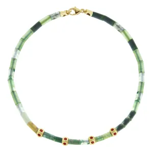 4 Ruby Mini Tetras on Moss Agate Bead Bracelet