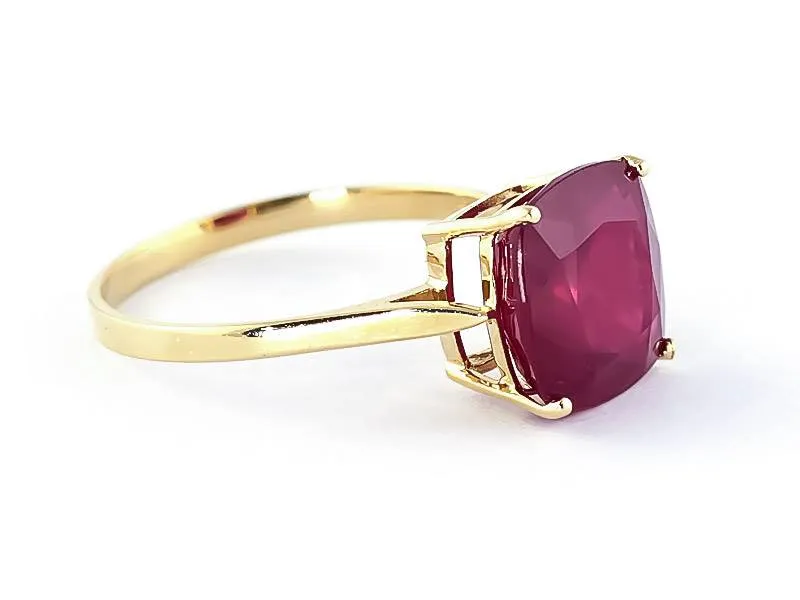 6.75 Carat 14K Solid Yellow Gold Ring Natural Cushion Shape Ruby