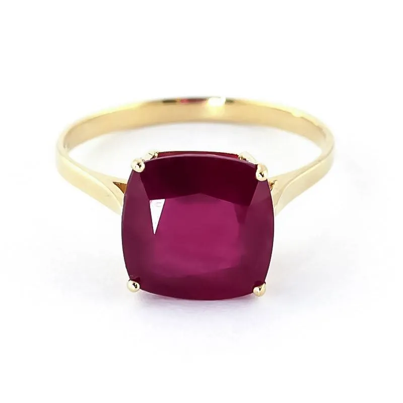 6.75 Carat 14K Solid Yellow Gold Ring Natural Cushion Shape Ruby