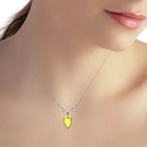 9.02 Carat 14K Solid White Gold Necklace Diamond Briolette Lemon Quartz