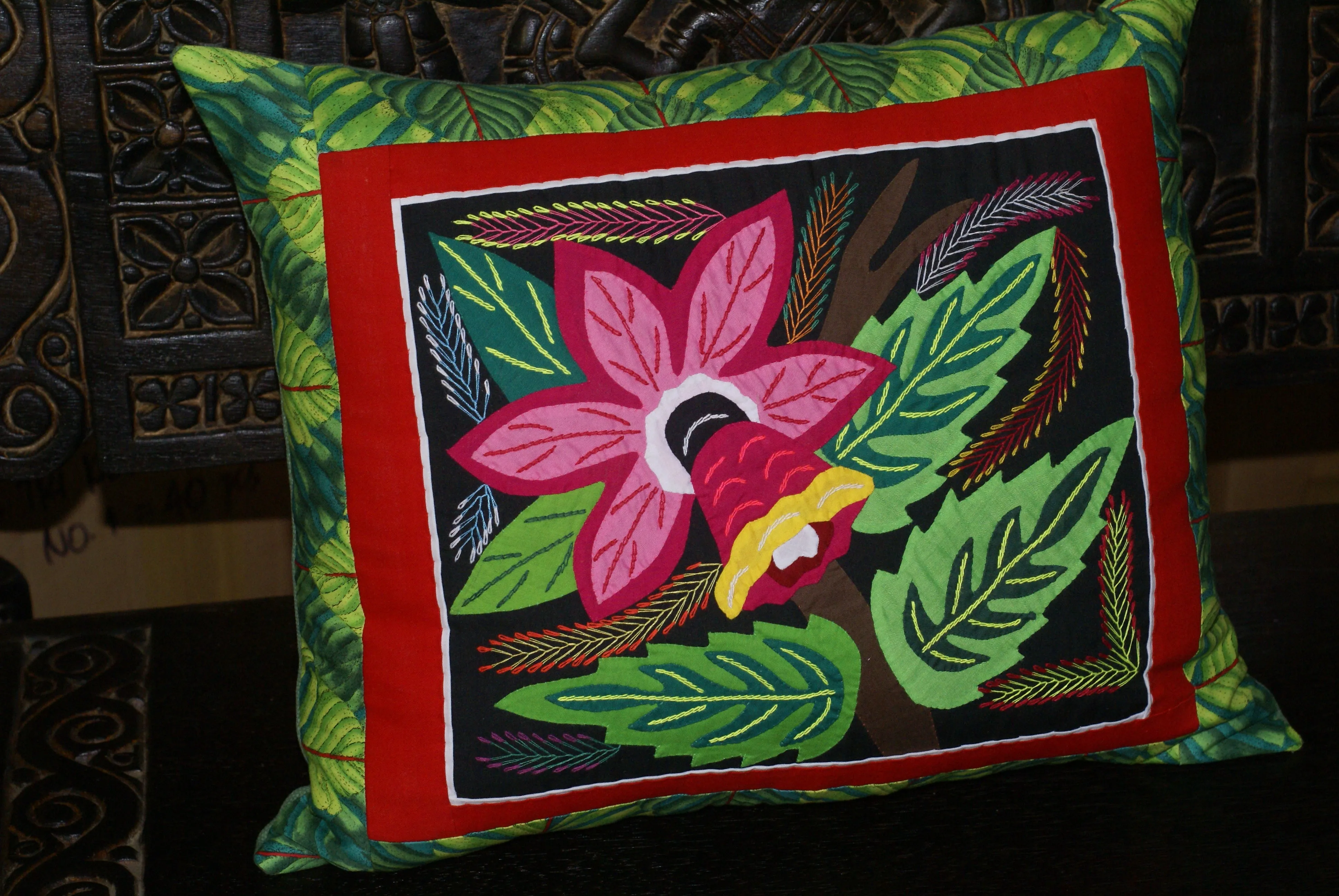 A Kuna Indian Folk Art Mola from San Blas Islands, Panama in Custom Frame, Under Glass & Double Mats. Hand Stitched Applique: Colorful Butterfly  17" X 14" (DFM1) WALL DECOR