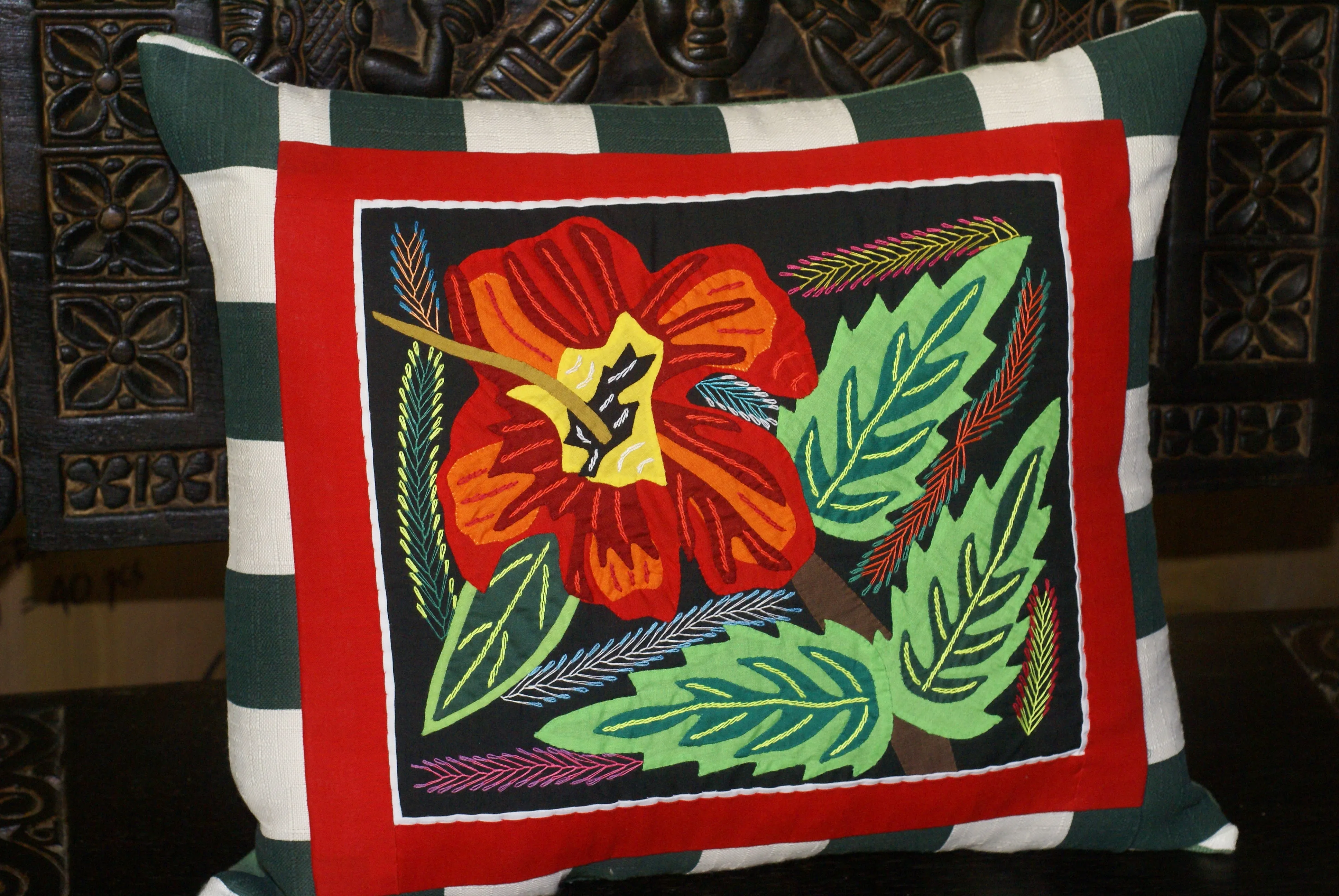 A Kuna Indian Folk Art Mola from San Blas Islands, Panama in Custom Frame, Under Glass & Double Mats. Hand Stitched Applique: Colorful Butterfly  17" X 14" (DFM1) WALL DECOR