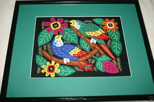 A Kuna Indian Folk Art Mola from San Blas Islands, Panama in Custom Frame, Under Glass & Double Mats. Hand Stitched Applique: Colorful Butterfly  17" X 14" (DFM1) WALL DECOR