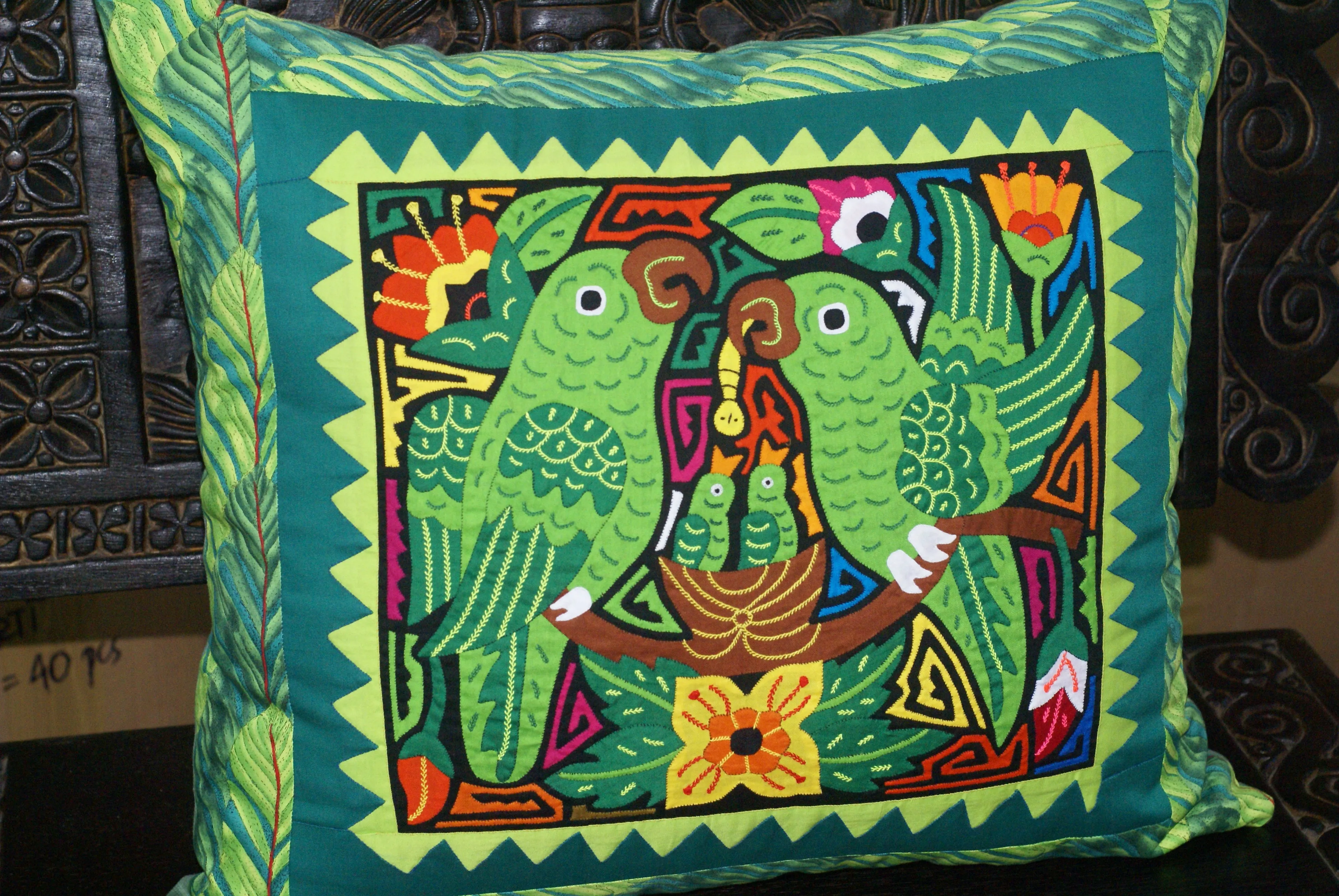 A Kuna Indian Folk Art Mola from San Blas Islands, Panama in Custom Frame, Under Glass & Double Mats. Hand Stitched Applique: Colorful Butterfly  17" X 14" (DFM1) WALL DECOR