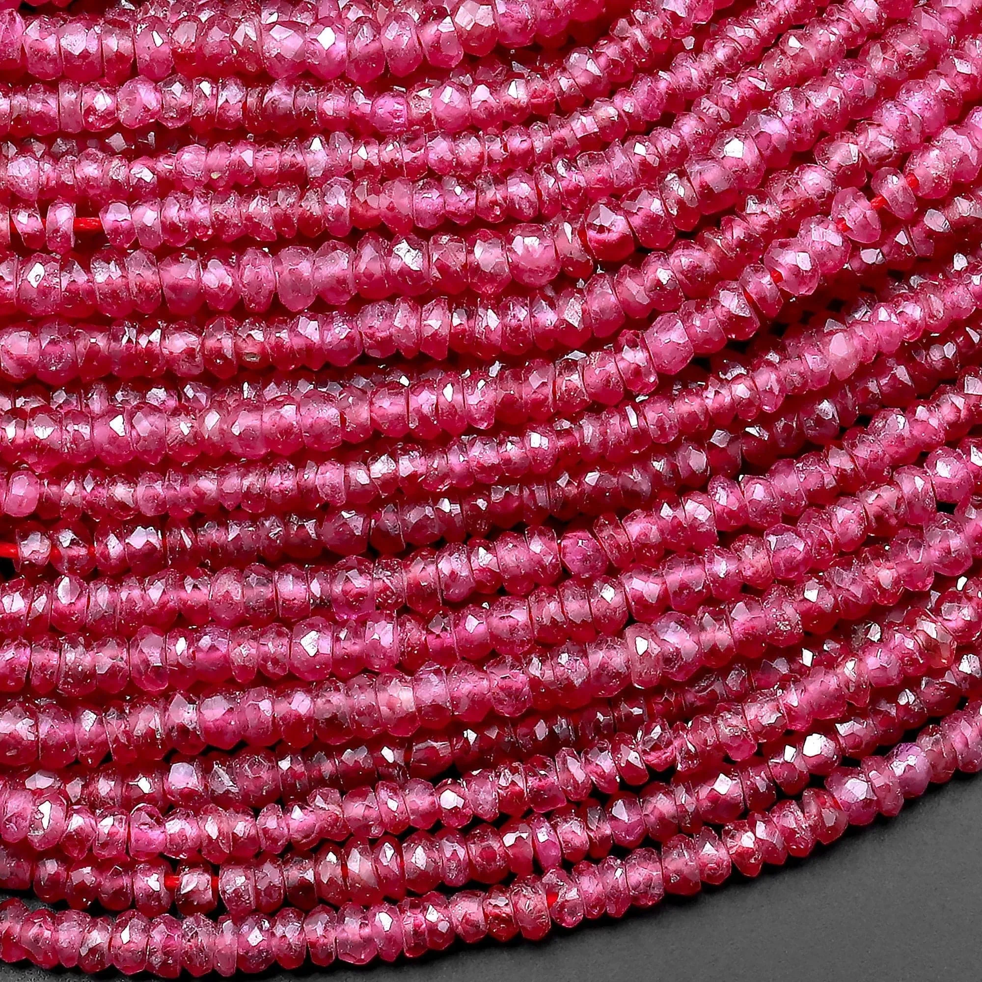 AAA Genuine Natural Burma Red Ruby Faceted Rondelle 3mm Beads Sparkling Real Genuine Gemstone 16" Strand