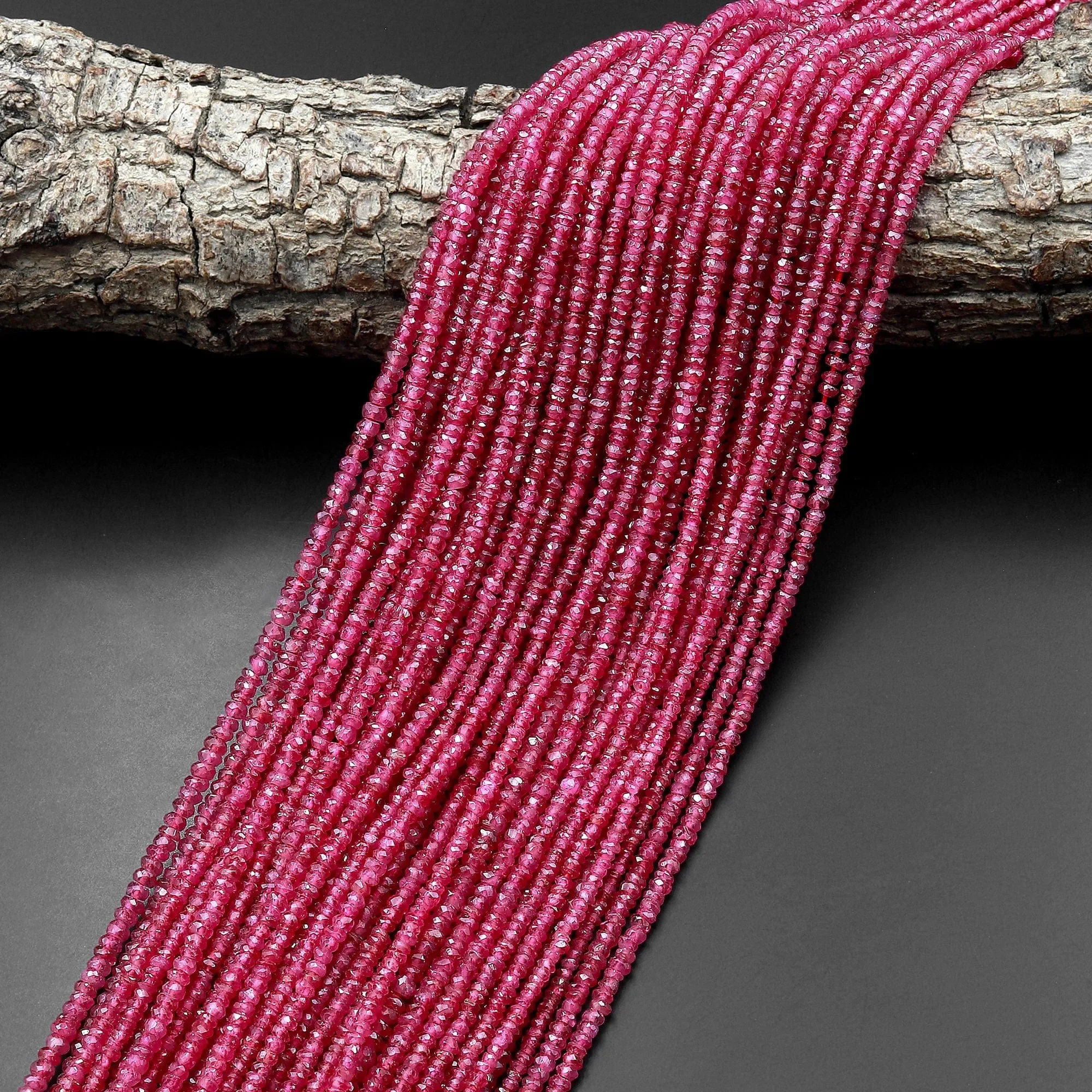 AAA Genuine Natural Burma Red Ruby Faceted Rondelle 3mm Beads Sparkling Real Genuine Gemstone 16" Strand
