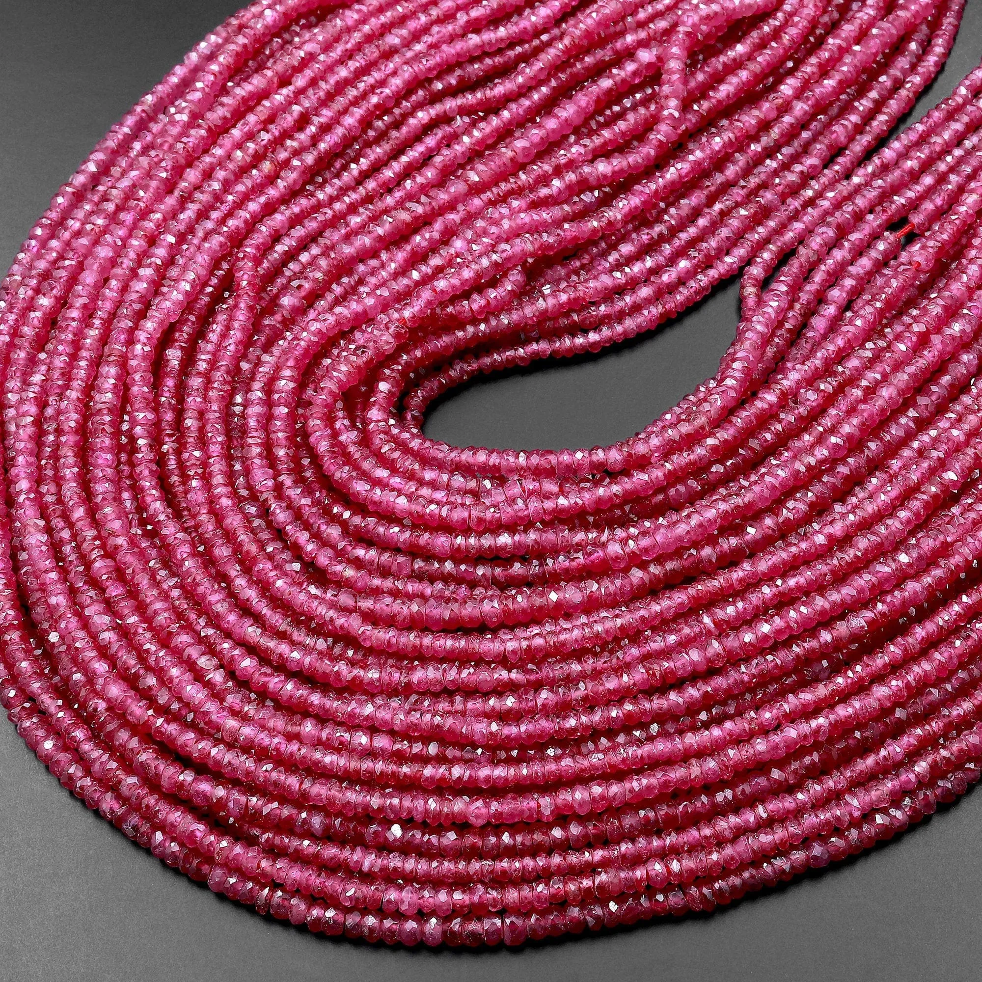 AAA Genuine Natural Burma Red Ruby Faceted Rondelle 3mm Beads Sparkling Real Genuine Gemstone 16" Strand