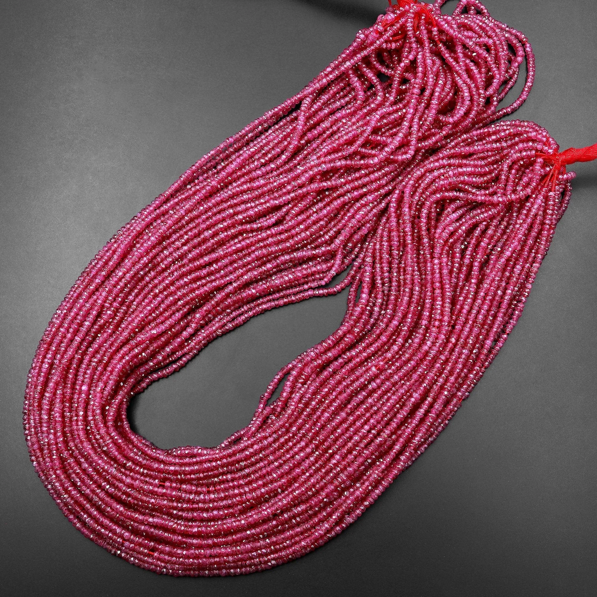 AAA Genuine Natural Burma Red Ruby Faceted Rondelle 3mm Beads Sparkling Real Genuine Gemstone 16" Strand