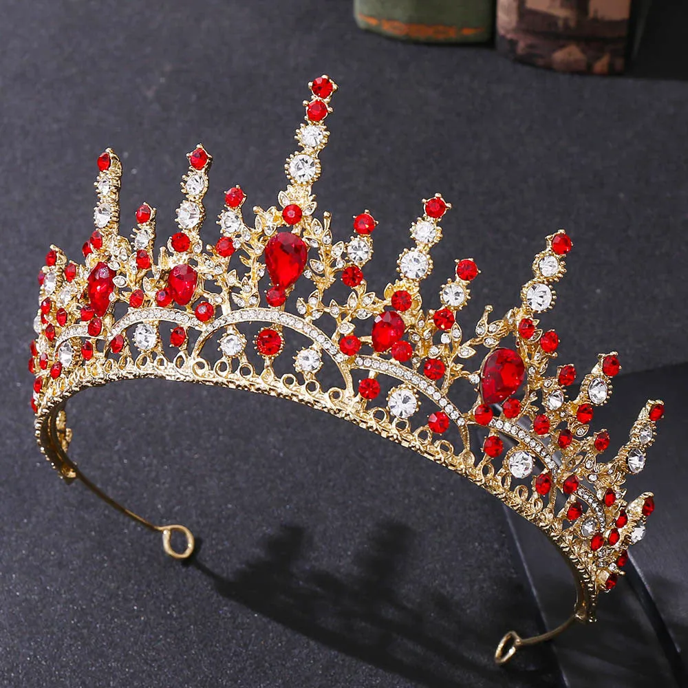 American foreign trade red rhinestone crown Amazon best-selling baroque wedding hair accessories bridal tiara crown