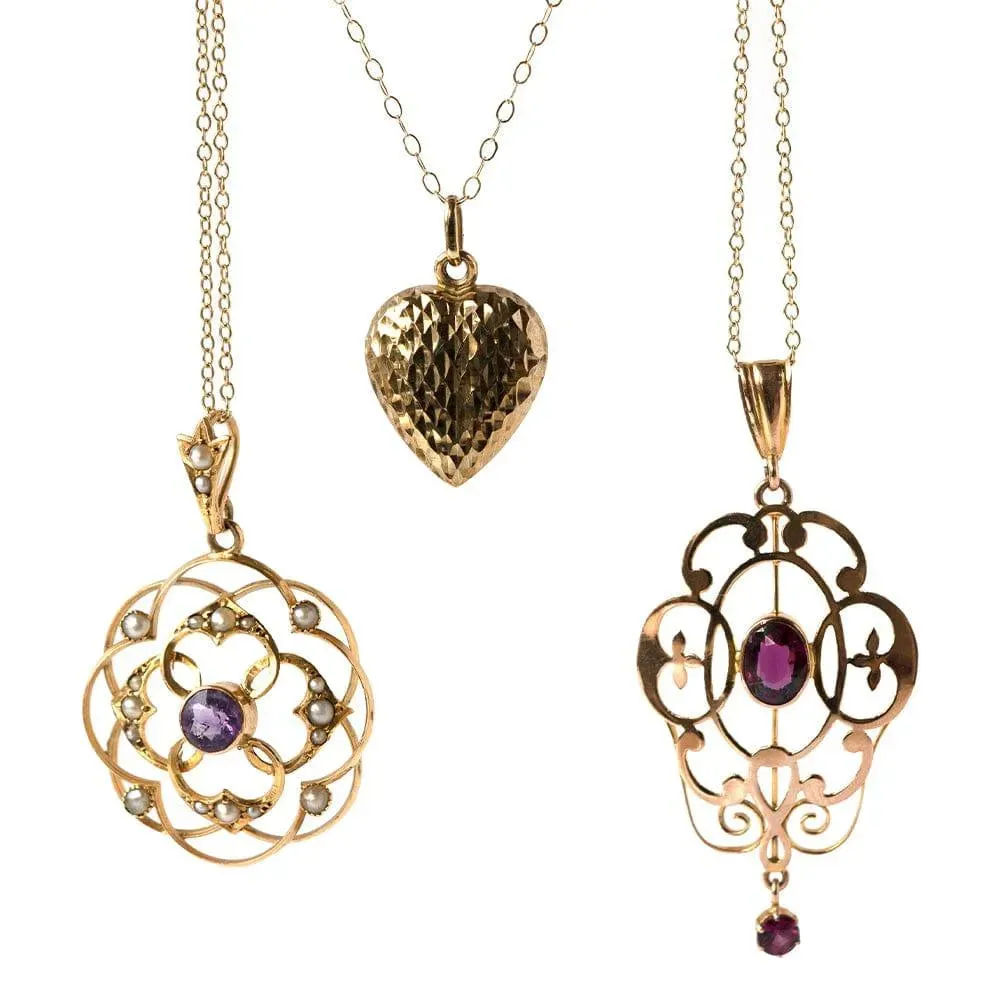 Antique Edwardian Garnet 9ct Gold Pendant Necklace