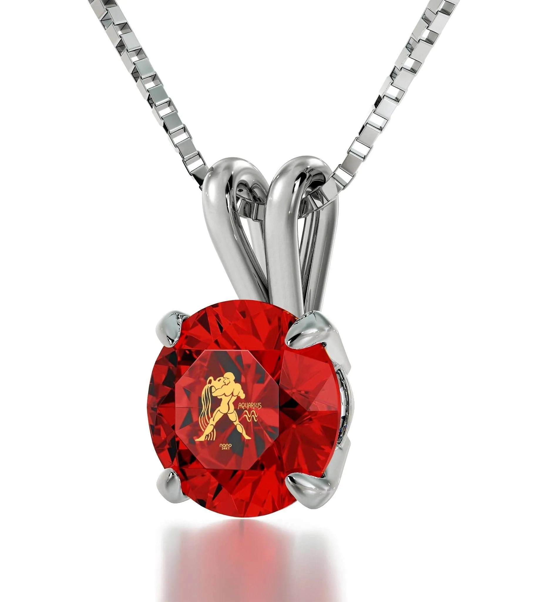 Aquarius Sign, 14k White Gold Necklace, Swarovski