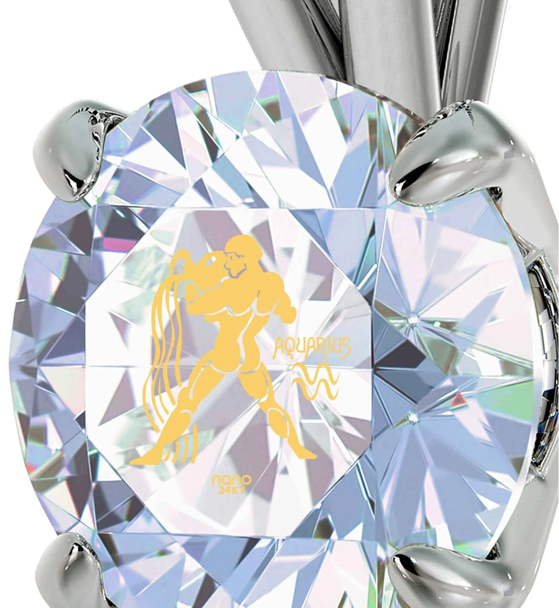 Aquarius Sign, 14k White Gold Necklace, Swarovski