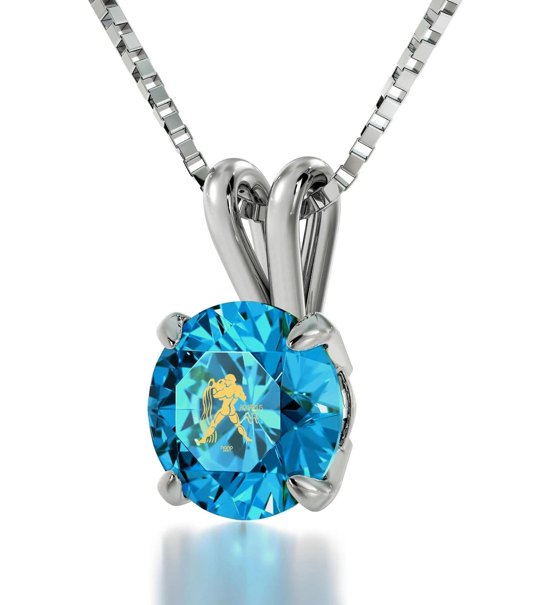 Aquarius Sign, 14k White Gold Necklace, Swarovski