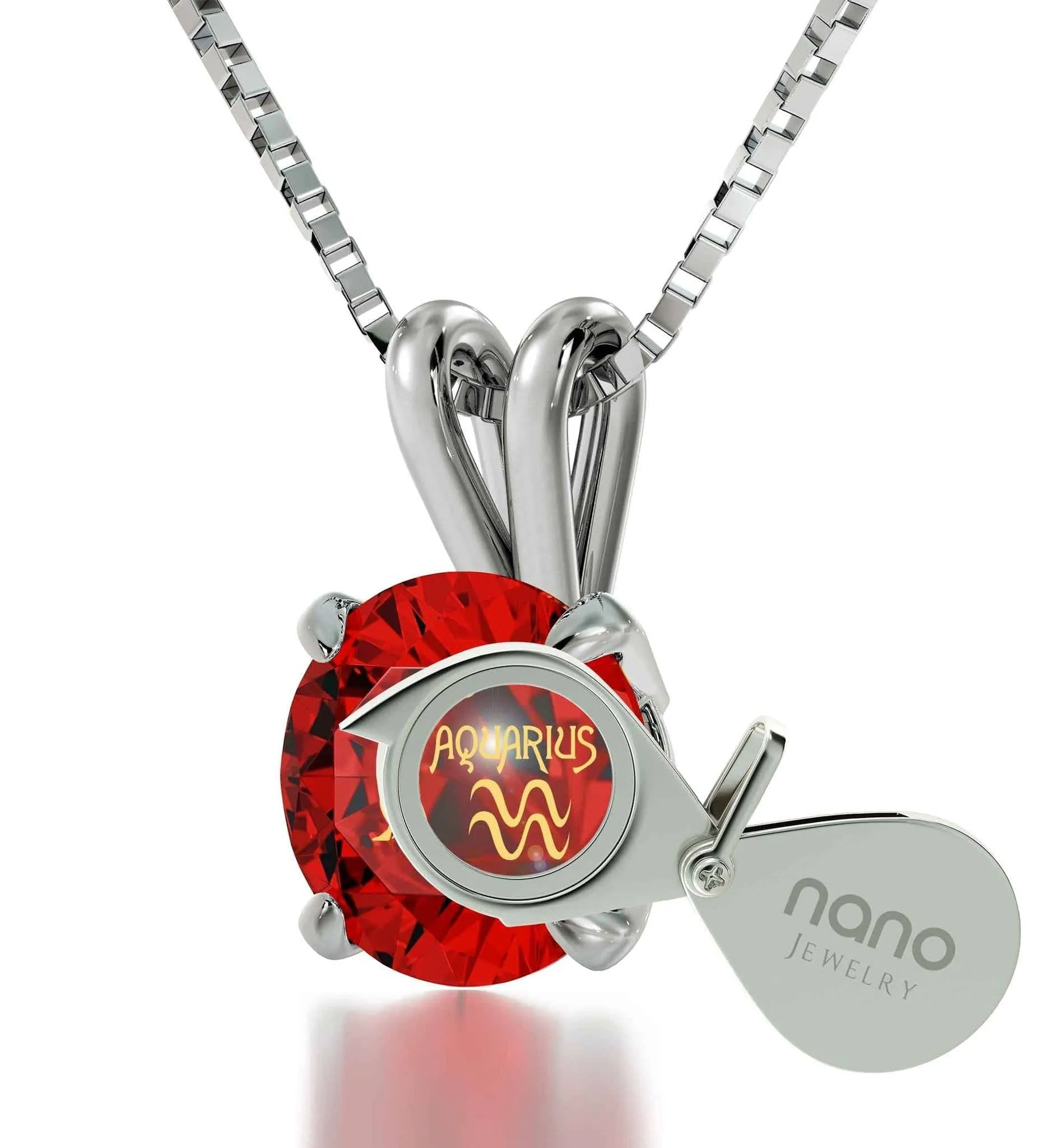 Aquarius Sign, 14k White Gold Necklace, Swarovski