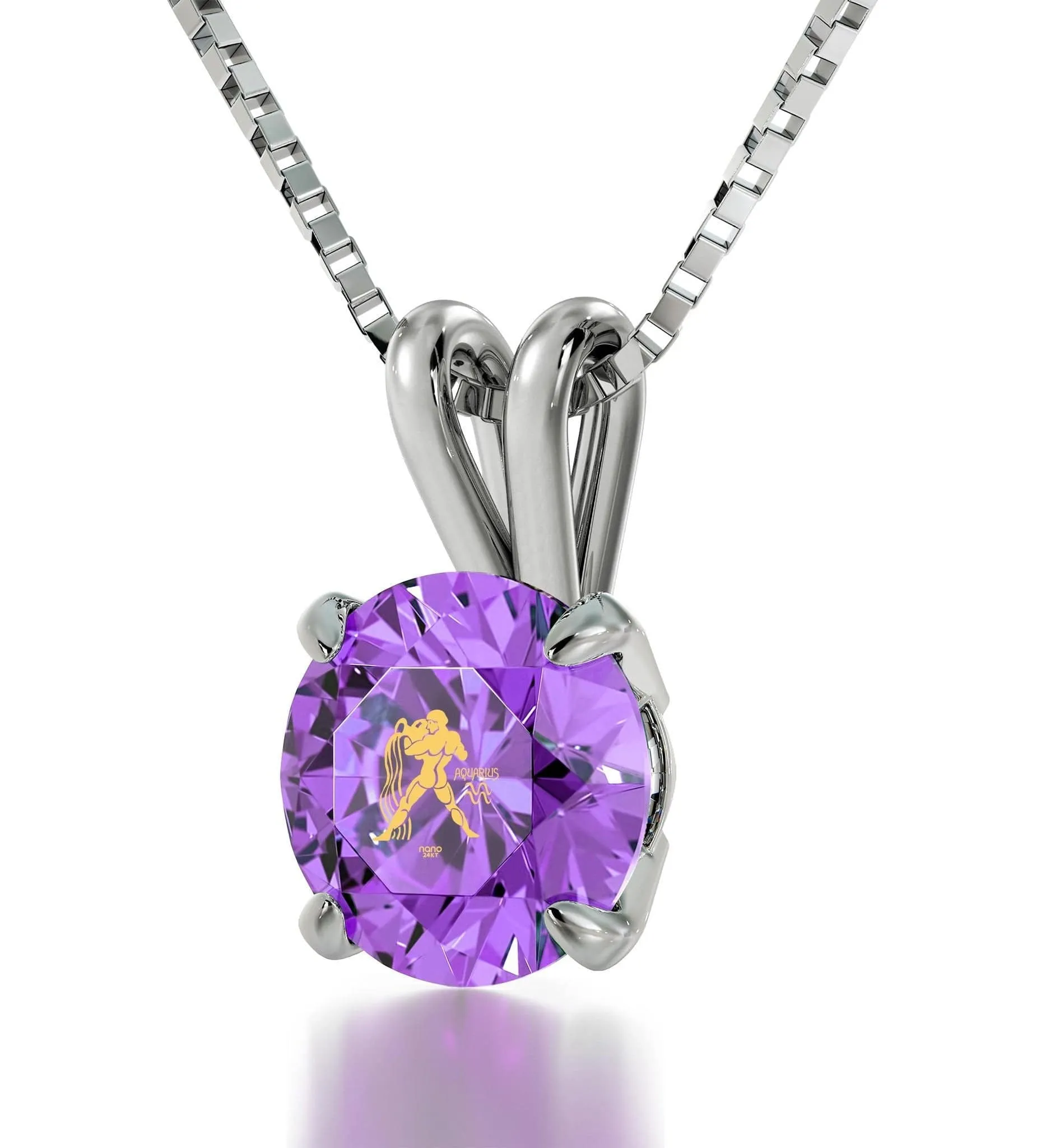 Aquarius Sign, 14k White Gold Necklace, Swarovski