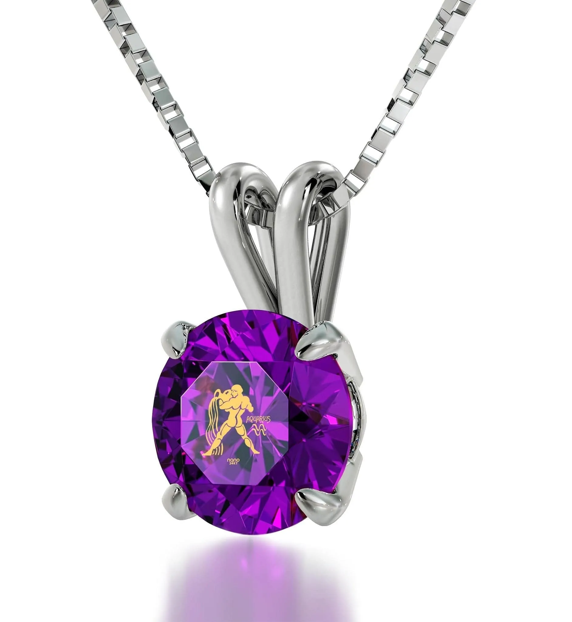 Aquarius Sign, 14k White Gold Necklace, Swarovski