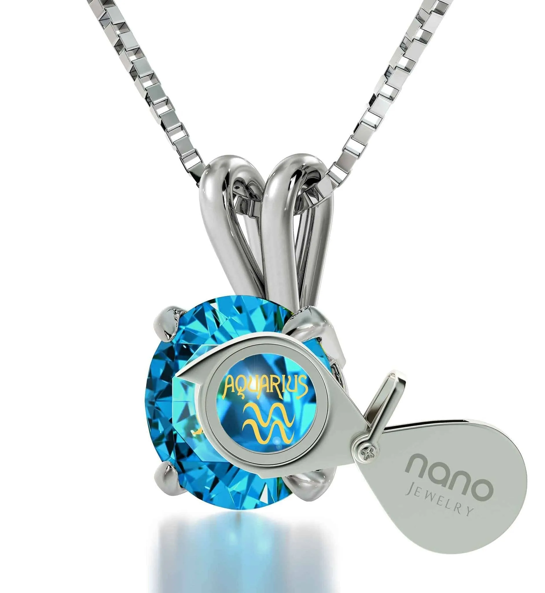 Aquarius Sign, 14k White Gold Necklace, Swarovski