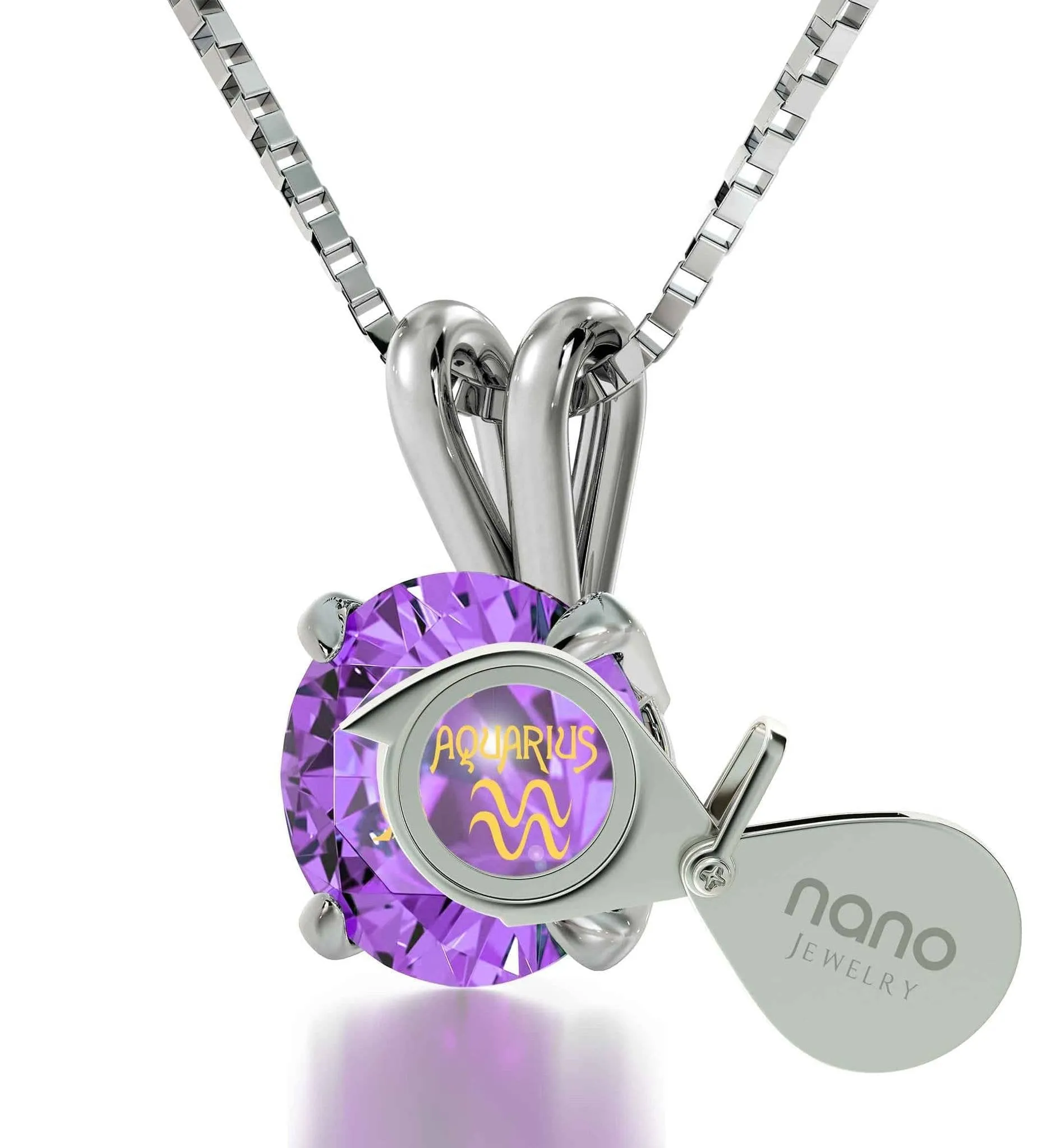 Aquarius Sign, 14k White Gold Necklace, Swarovski