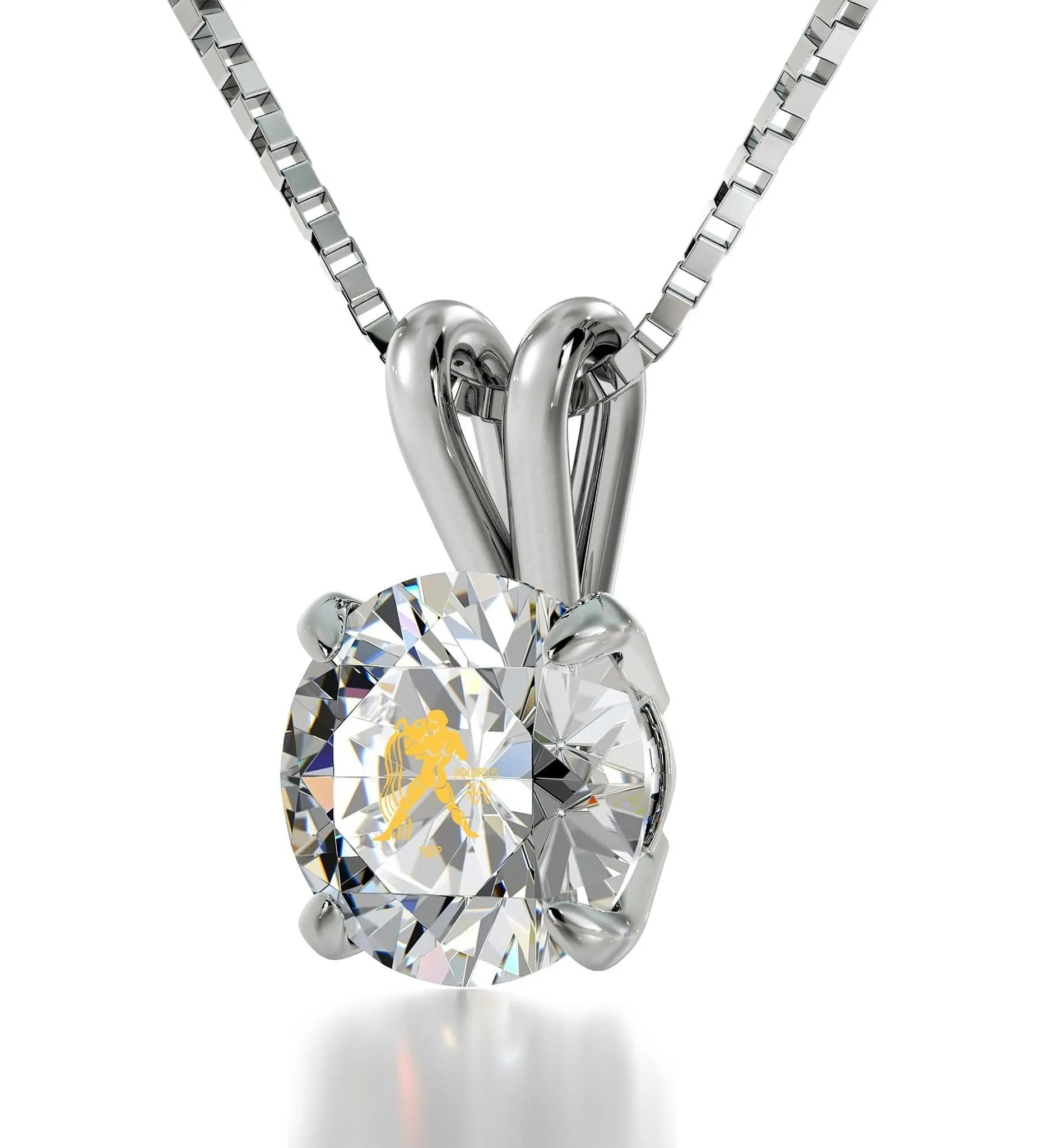 Aquarius Sign, 14k White Gold Necklace, Swarovski
