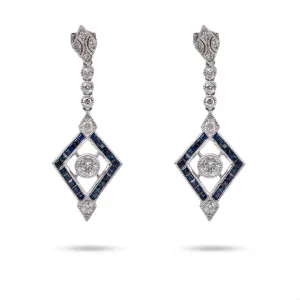 Art Deco Inspired Diamond Sapphire Platinum Dangle Earrings