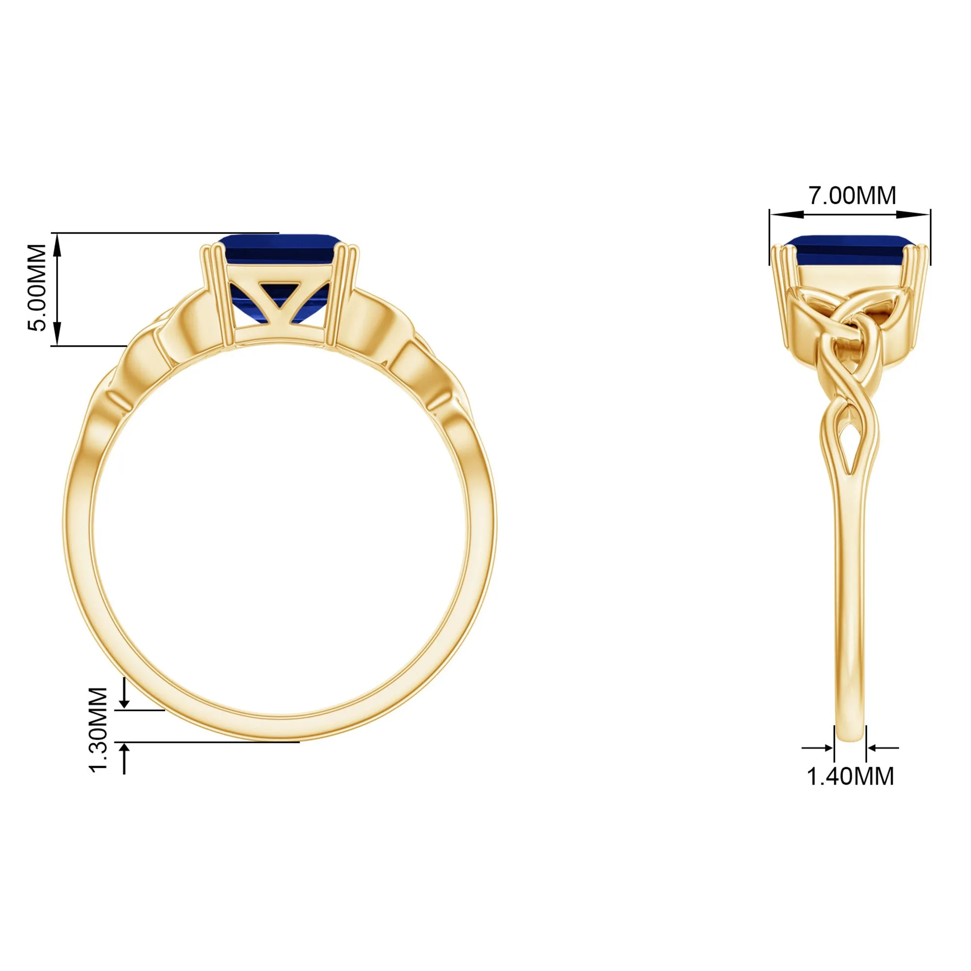 Asscher Cut Lab Grown Blue Sapphire Solitaire Celtic Knot Ring