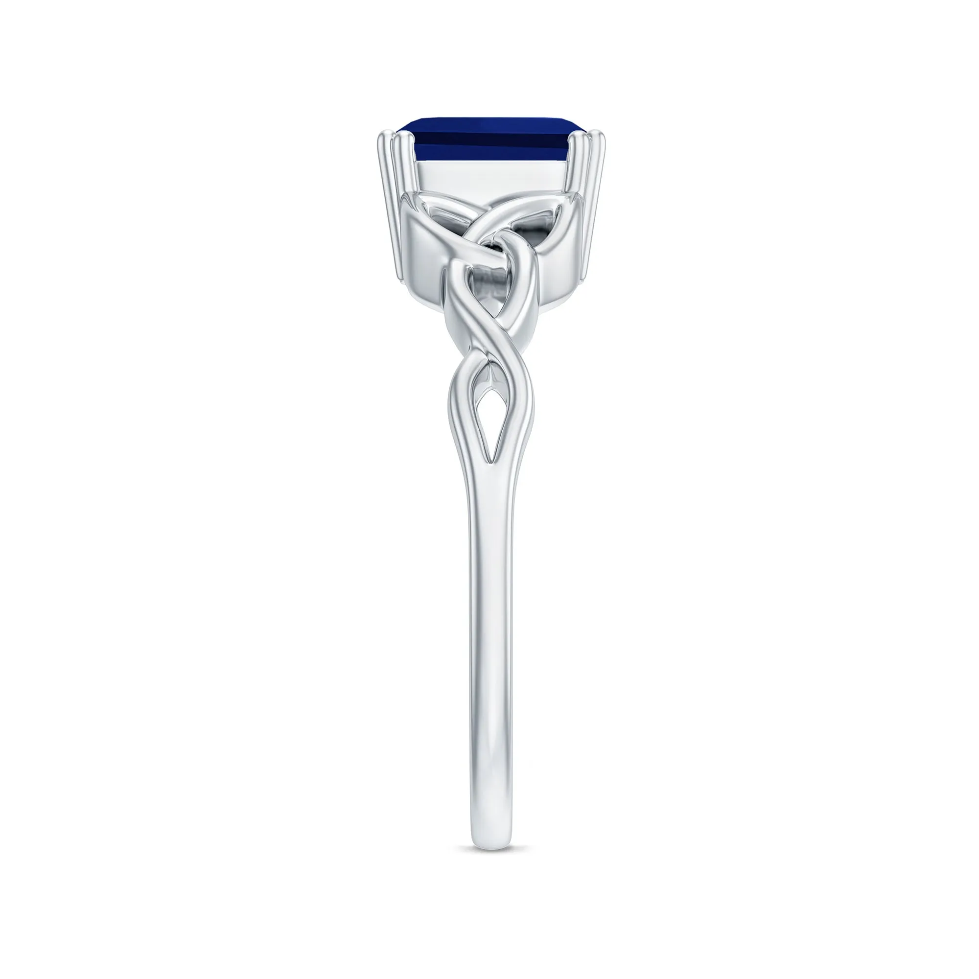 Asscher Cut Lab Grown Blue Sapphire Solitaire Celtic Knot Ring