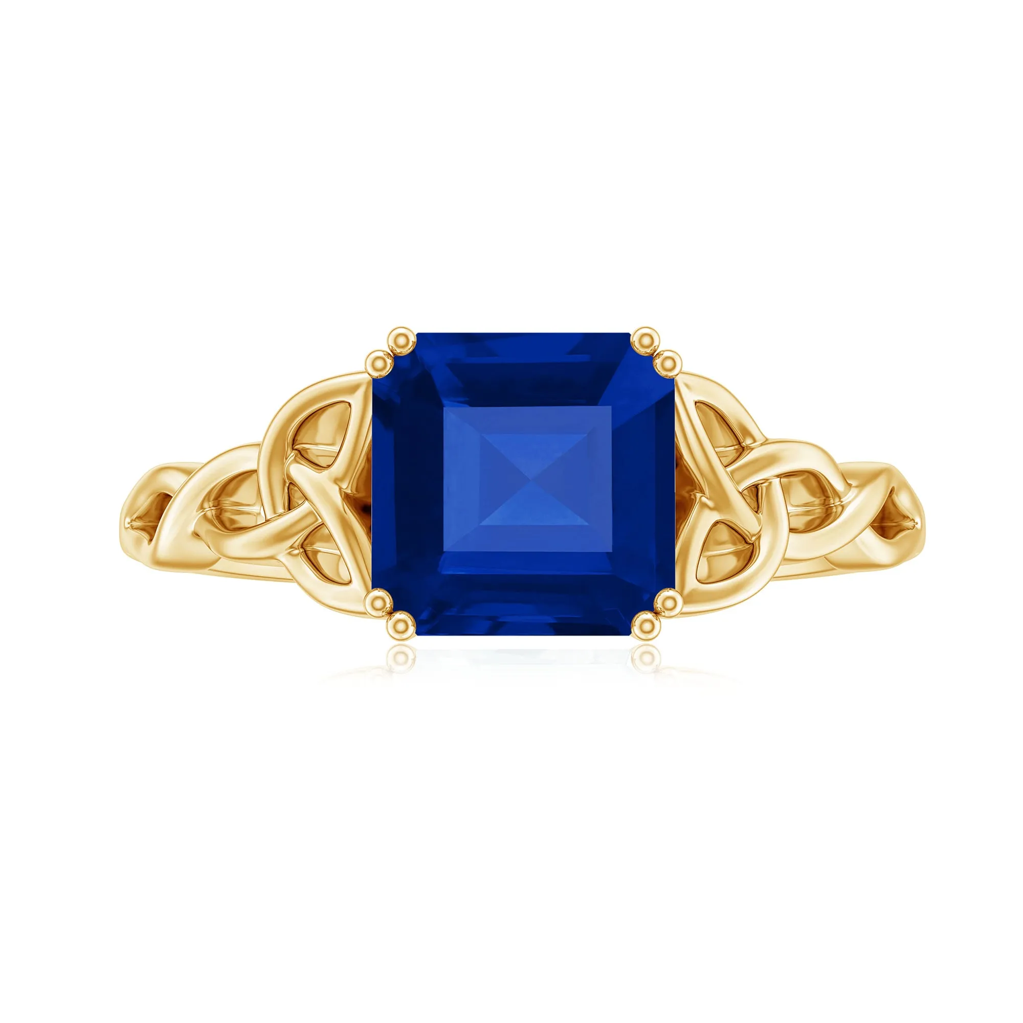 Asscher Cut Lab Grown Blue Sapphire Solitaire Celtic Knot Ring