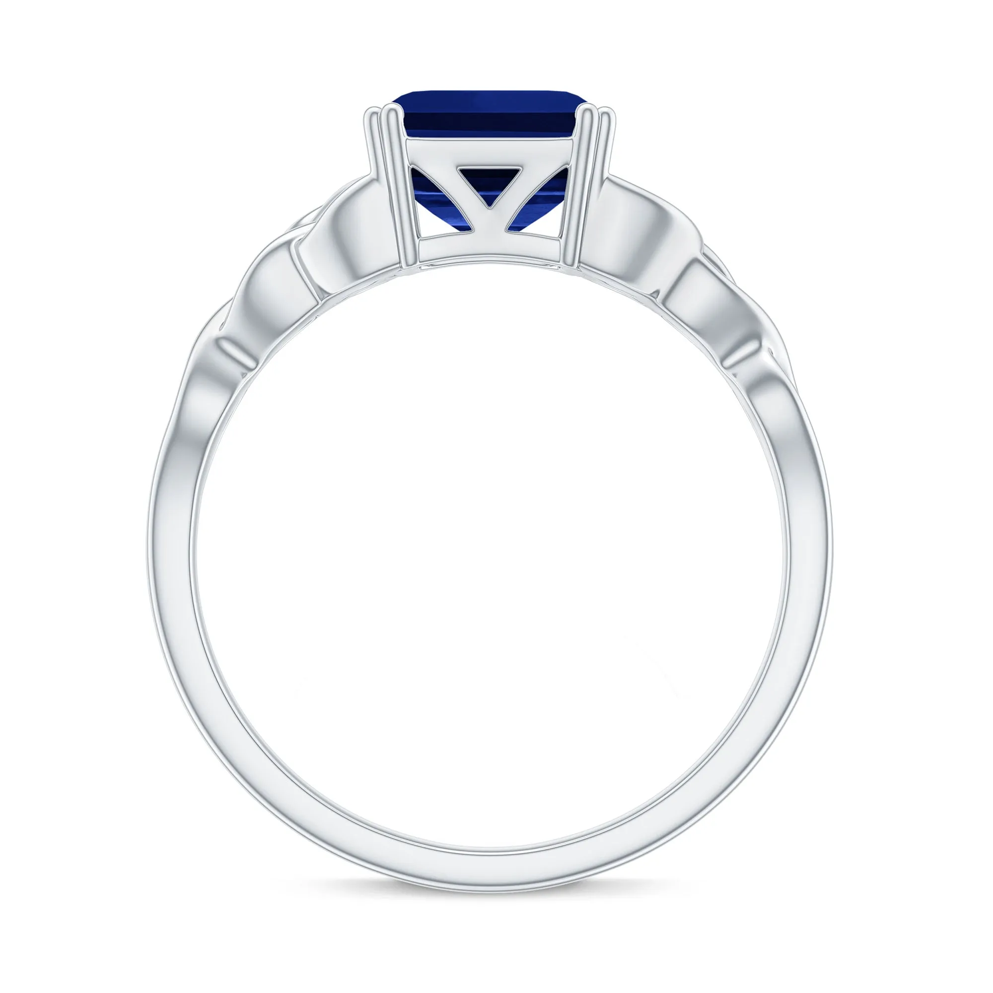 Asscher Cut Lab Grown Blue Sapphire Solitaire Celtic Knot Ring