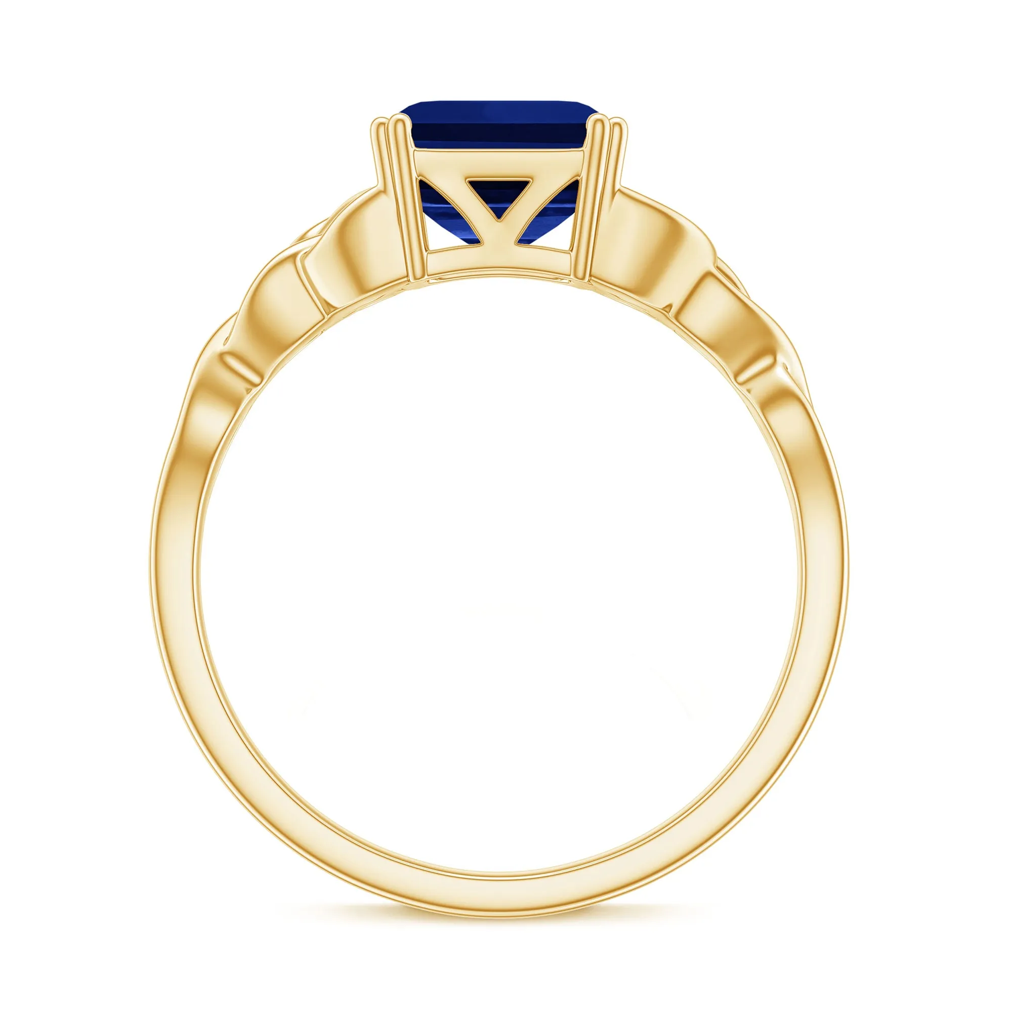 Asscher Cut Lab Grown Blue Sapphire Solitaire Celtic Knot Ring