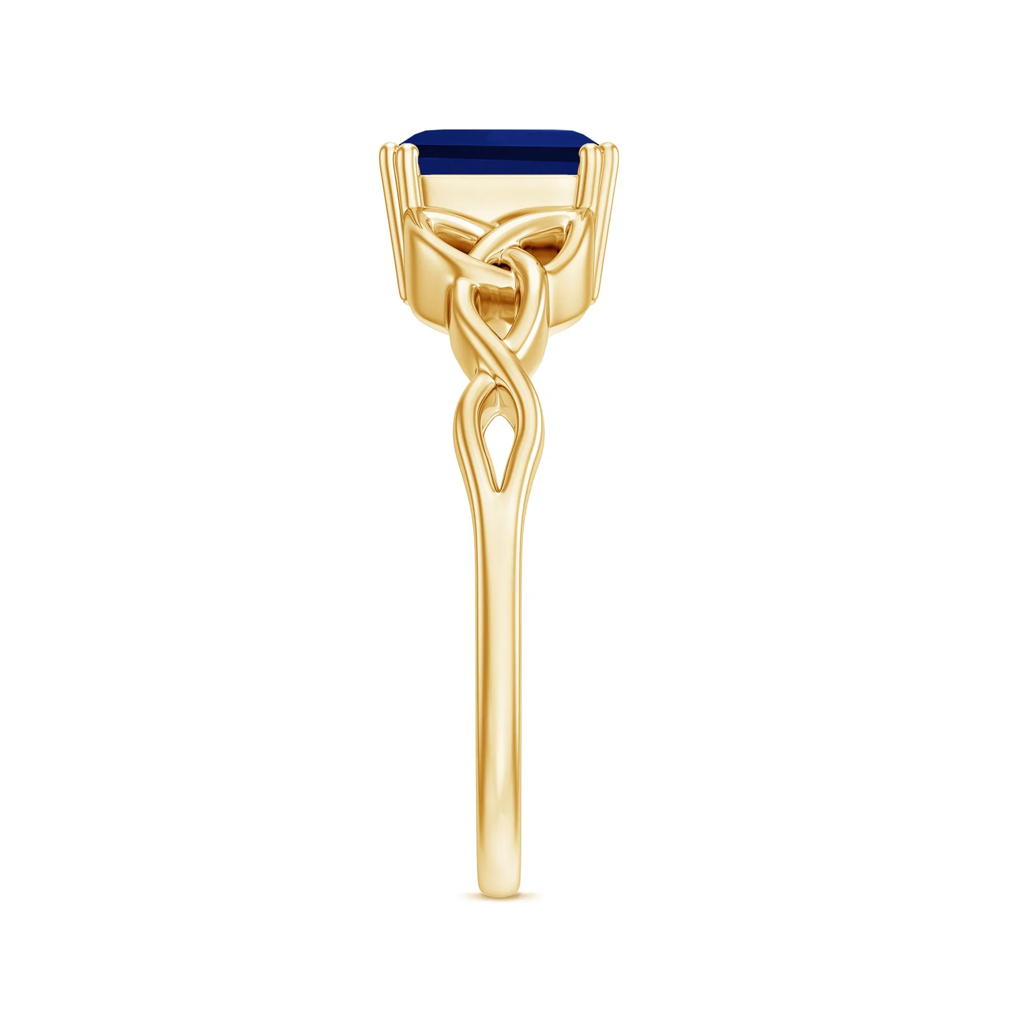 Asscher Cut Lab Grown Blue Sapphire Solitaire Celtic Knot Ring