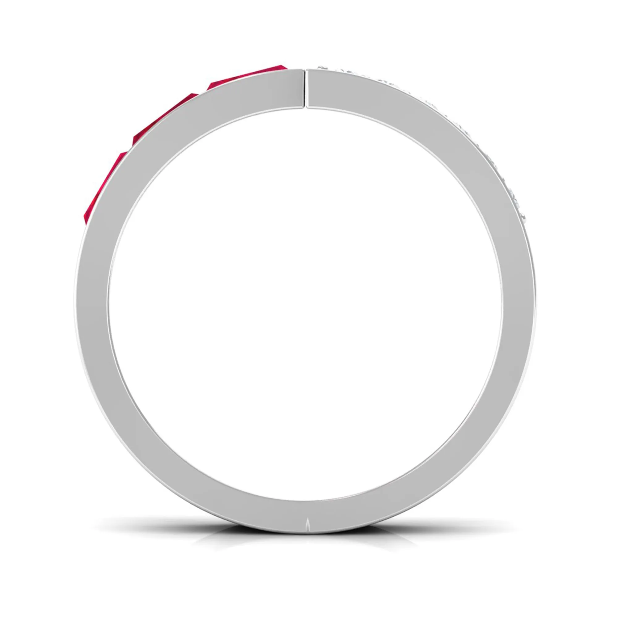 Baguette Cut Created Ruby and Diamond Designer Band Ring