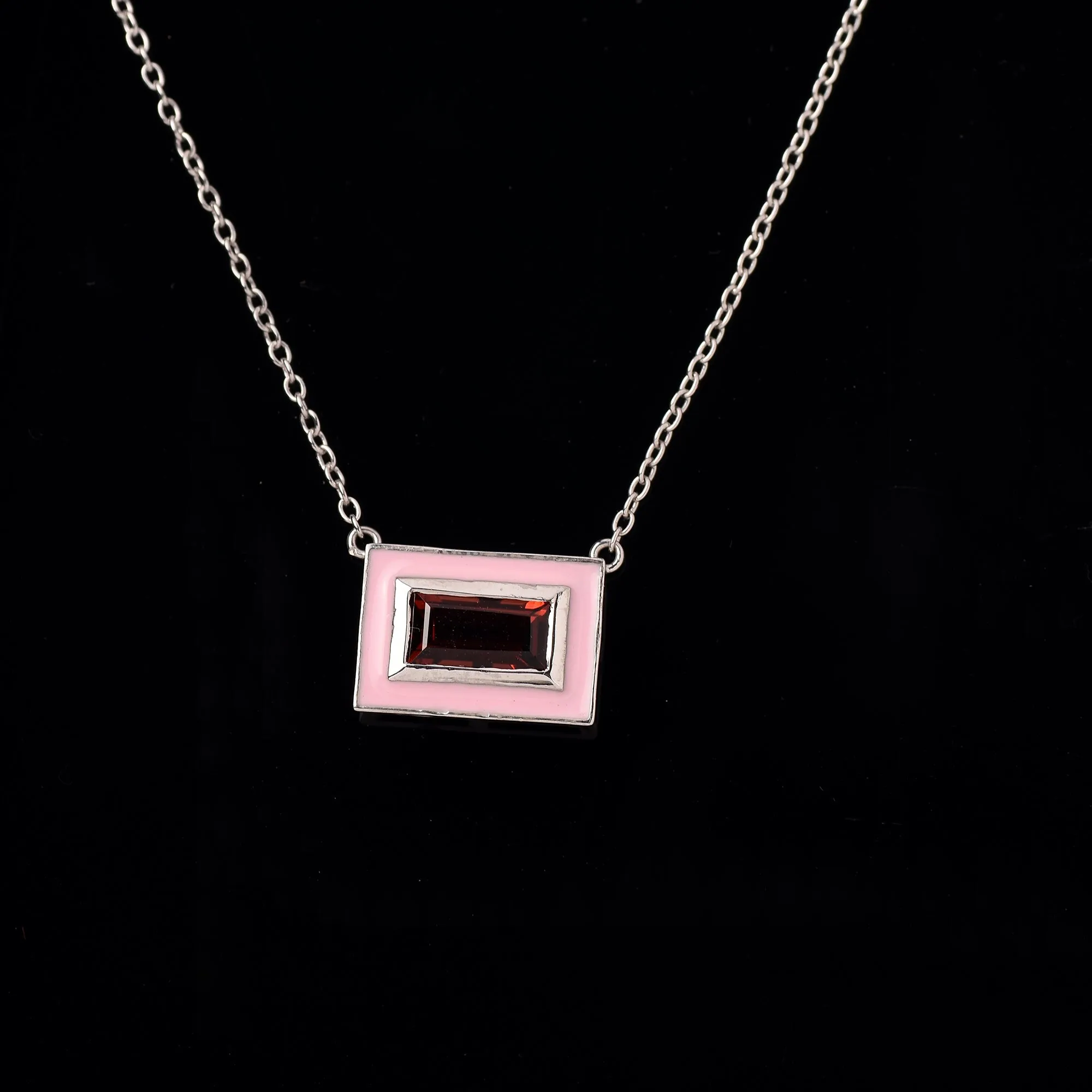 Baguette Garnet Enamel Chain Necklace