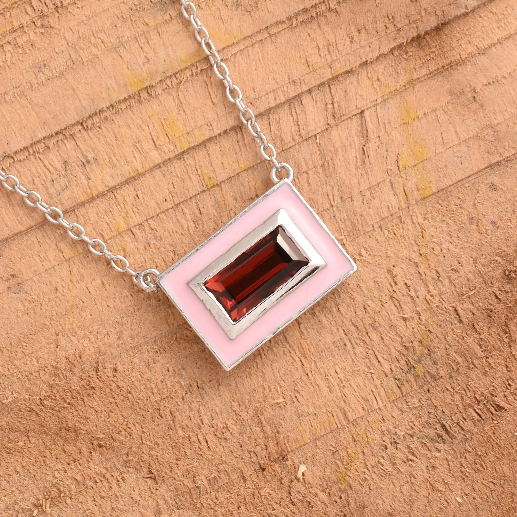 Baguette Garnet Enamel Chain Necklace
