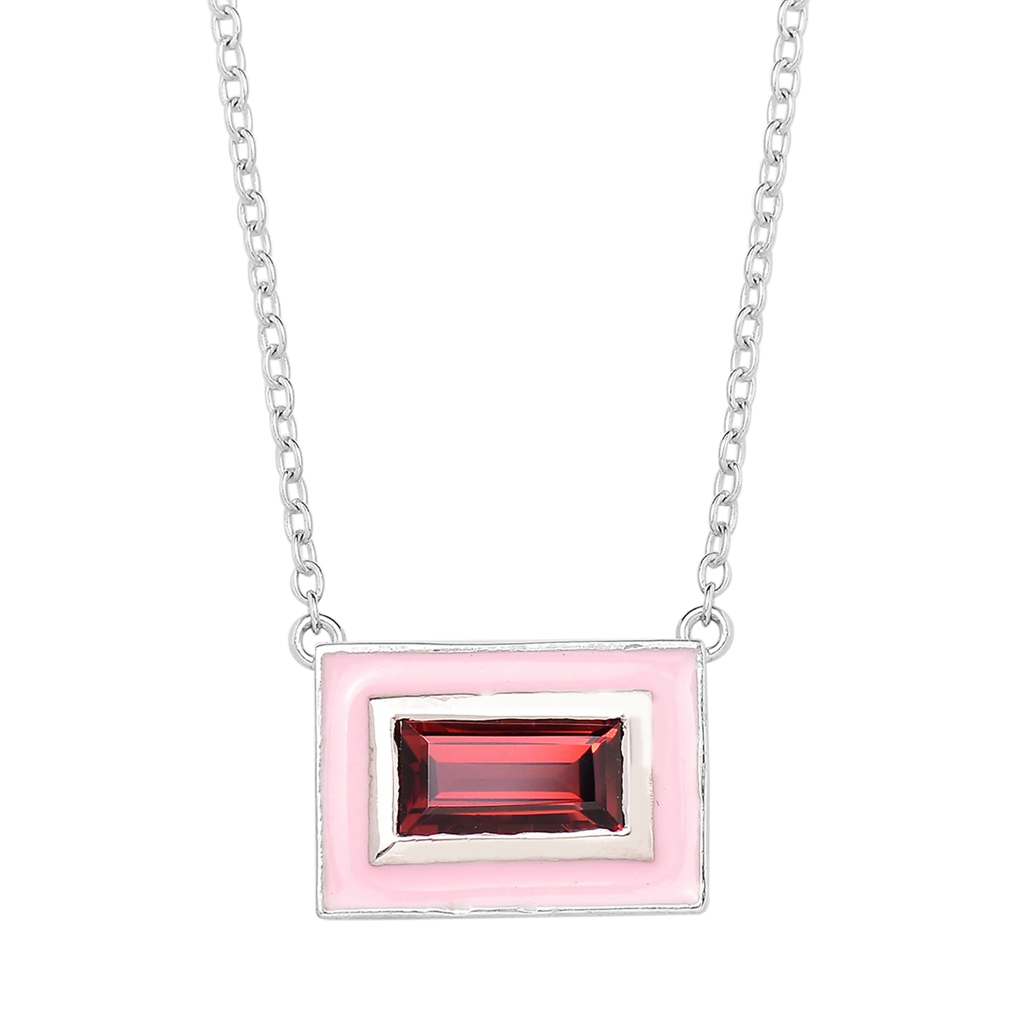 Baguette Garnet Enamel Chain Necklace