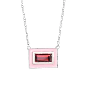 Baguette Garnet Enamel Chain Necklace