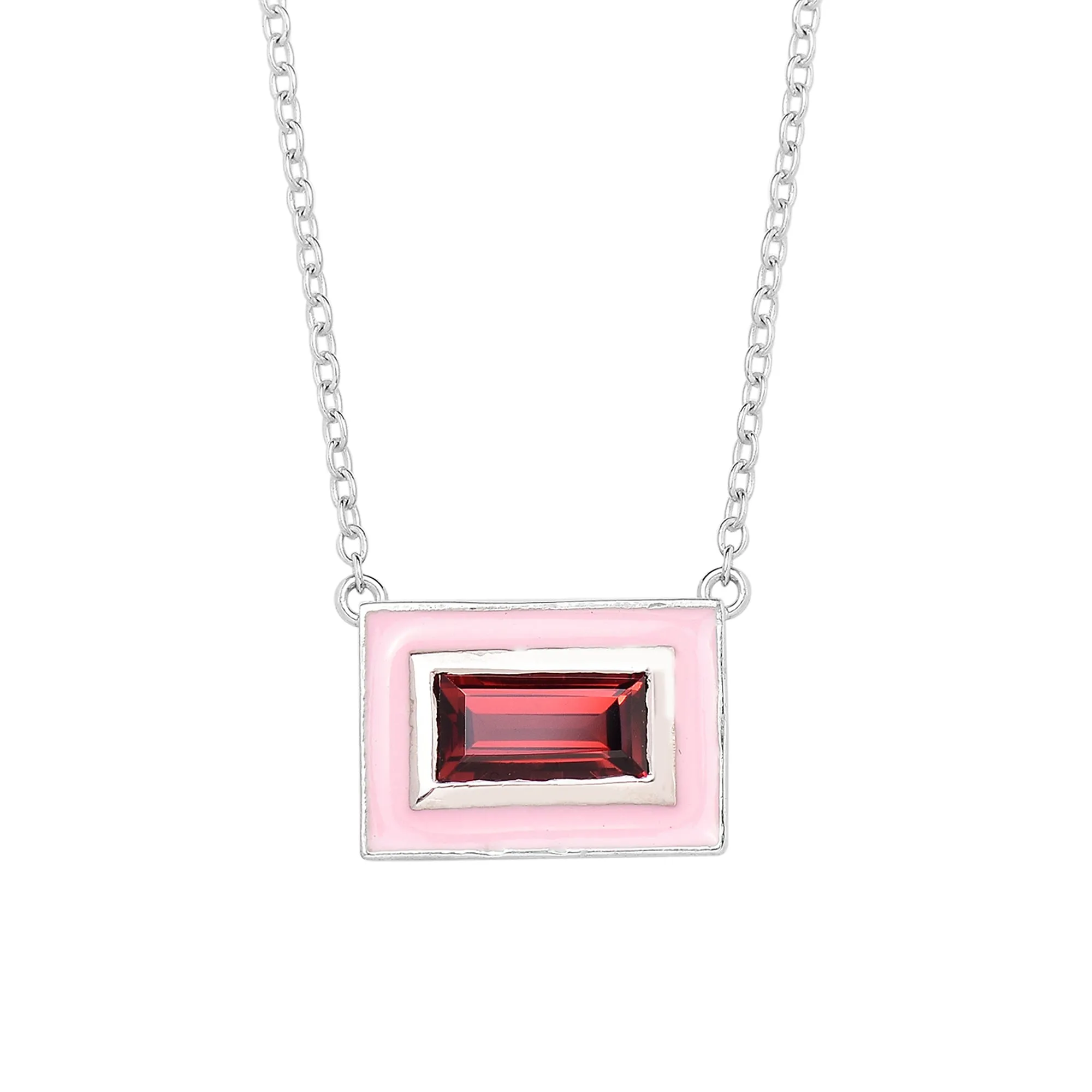 Baguette Garnet Enamel Chain Necklace