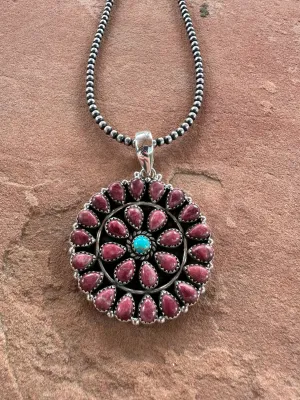 Beautiful Handmade Sterling Silver, Rhodonite & Turquoise Cluster Pendant