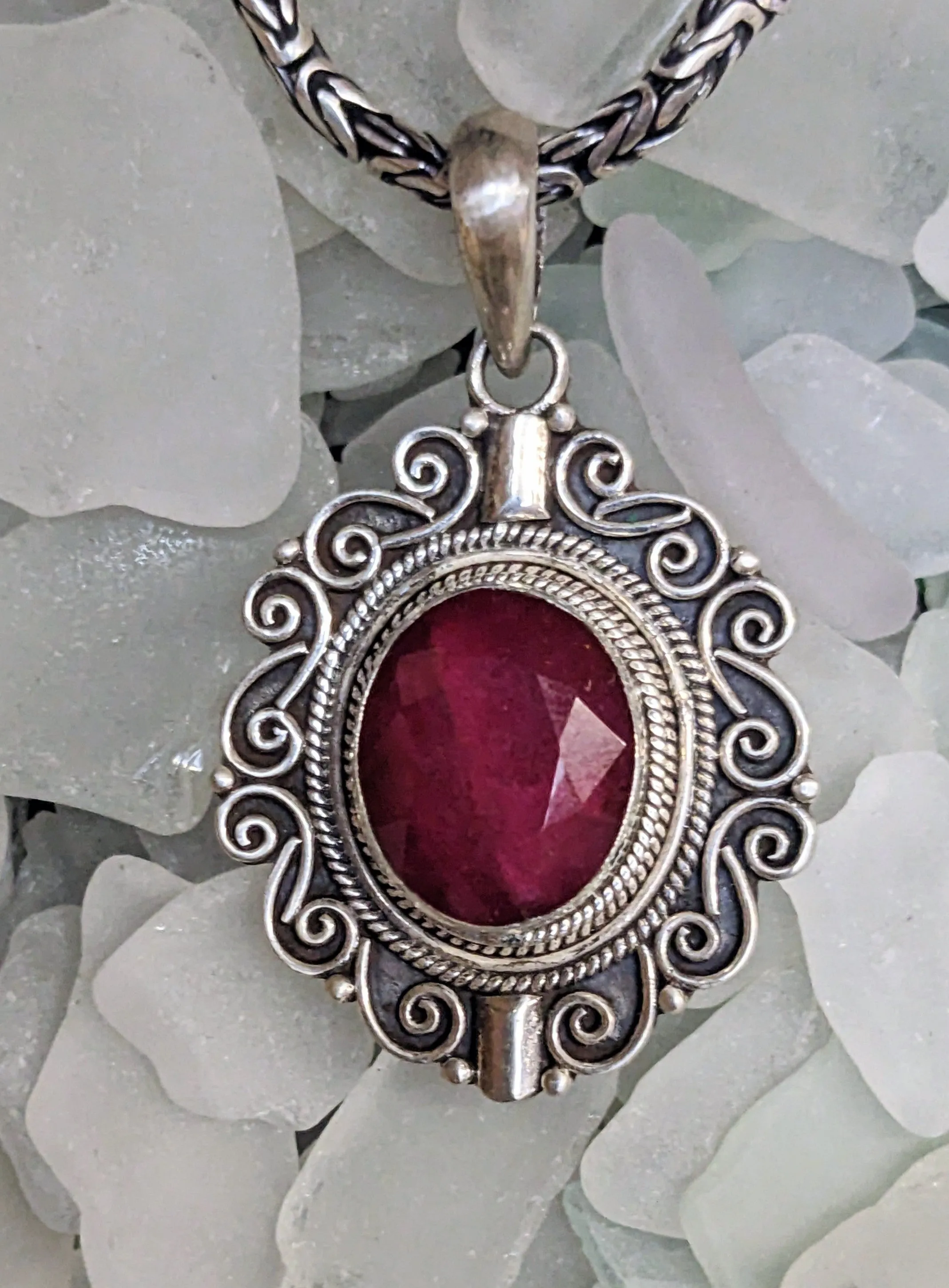 Beautiful Scrolled Ruby Pendant