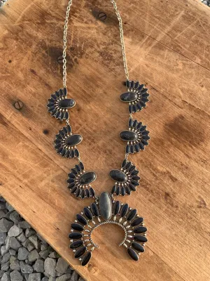 Black Floral Squash Blossom Necklace