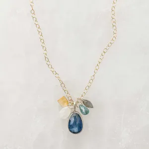 Blue Kyanite Drop Necklace with Gemstone Charms