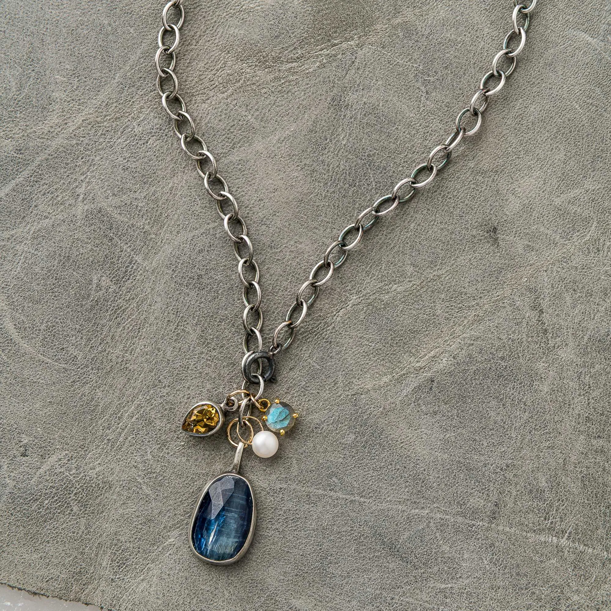 Blue Kyanite Necklace with Gemstone Charms