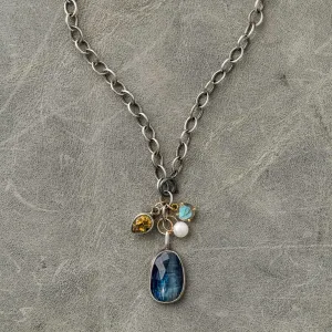 Blue Kyanite Necklace with Gemstone Charms