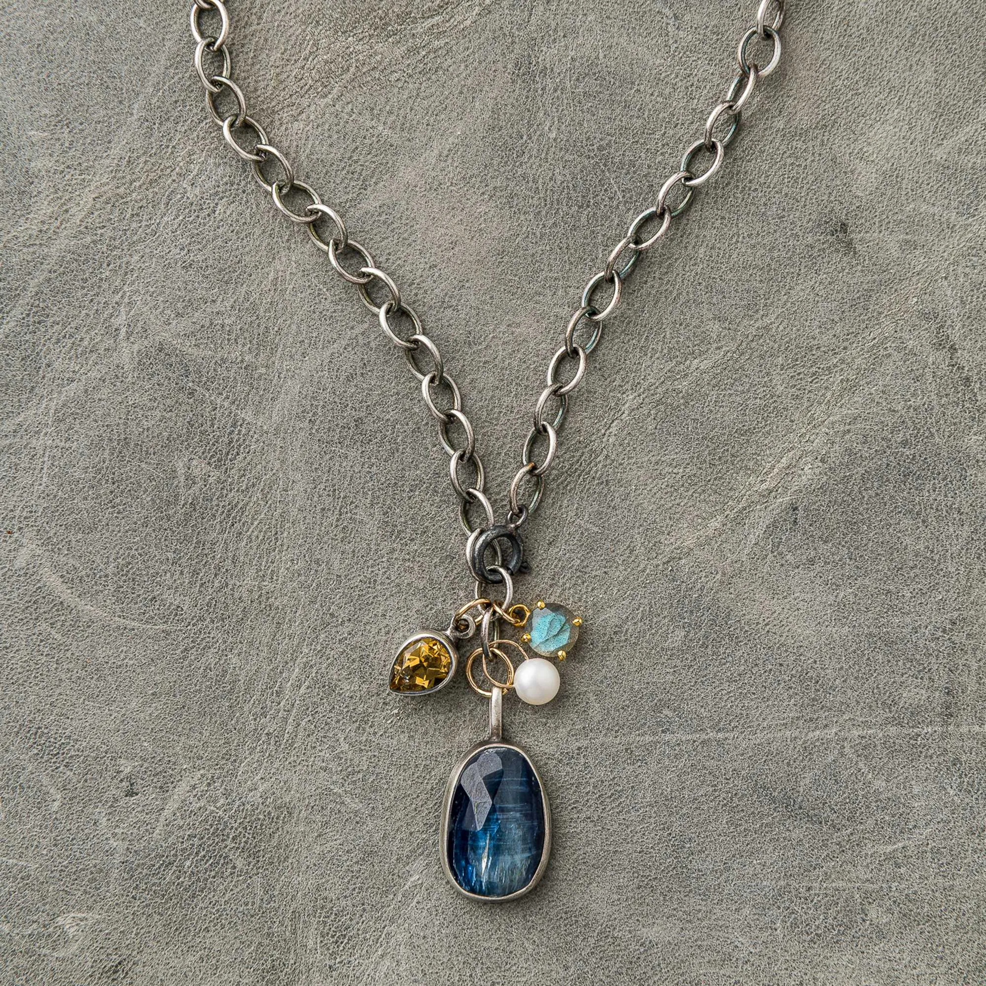 Blue Kyanite Necklace with Gemstone Charms