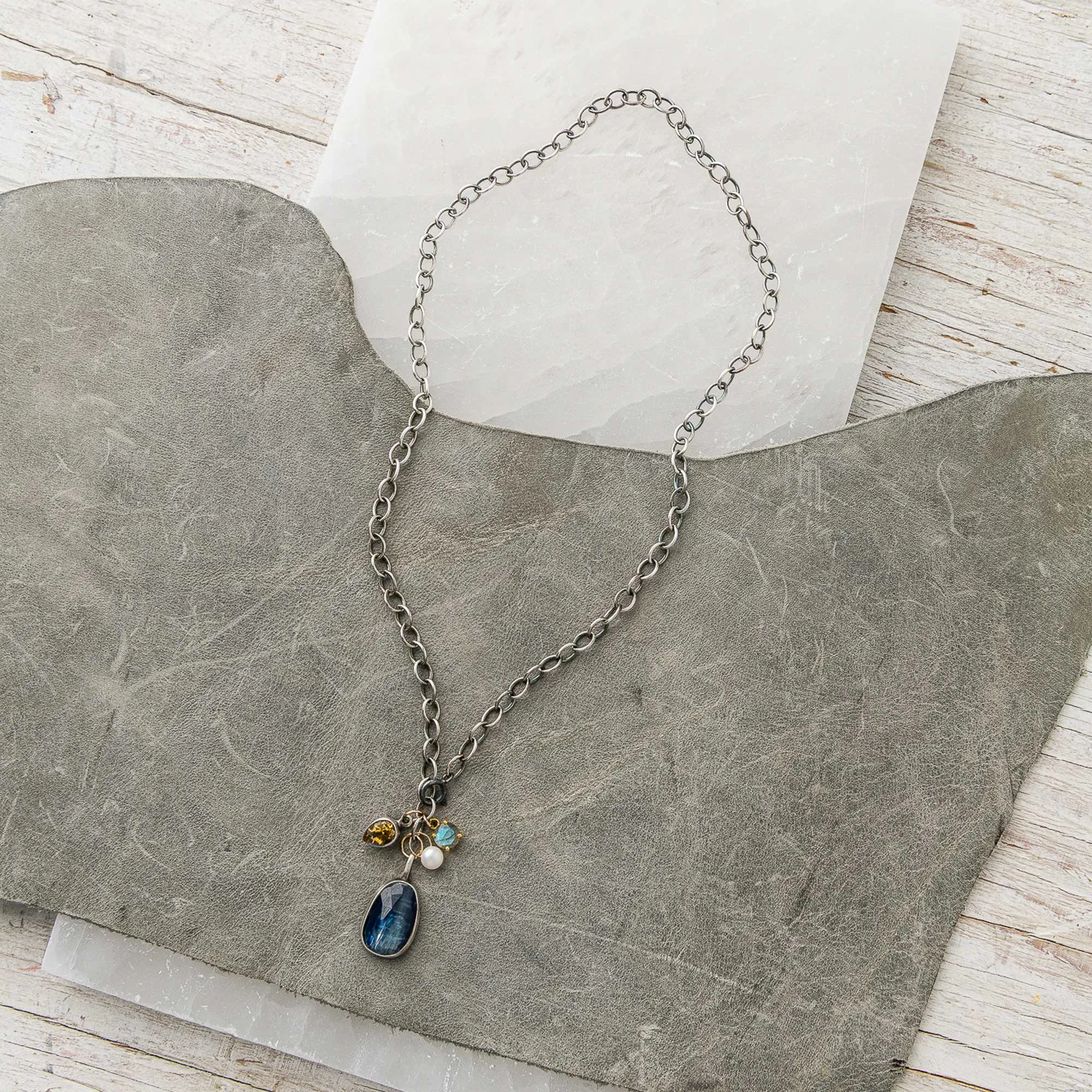 Blue Kyanite Necklace with Gemstone Charms