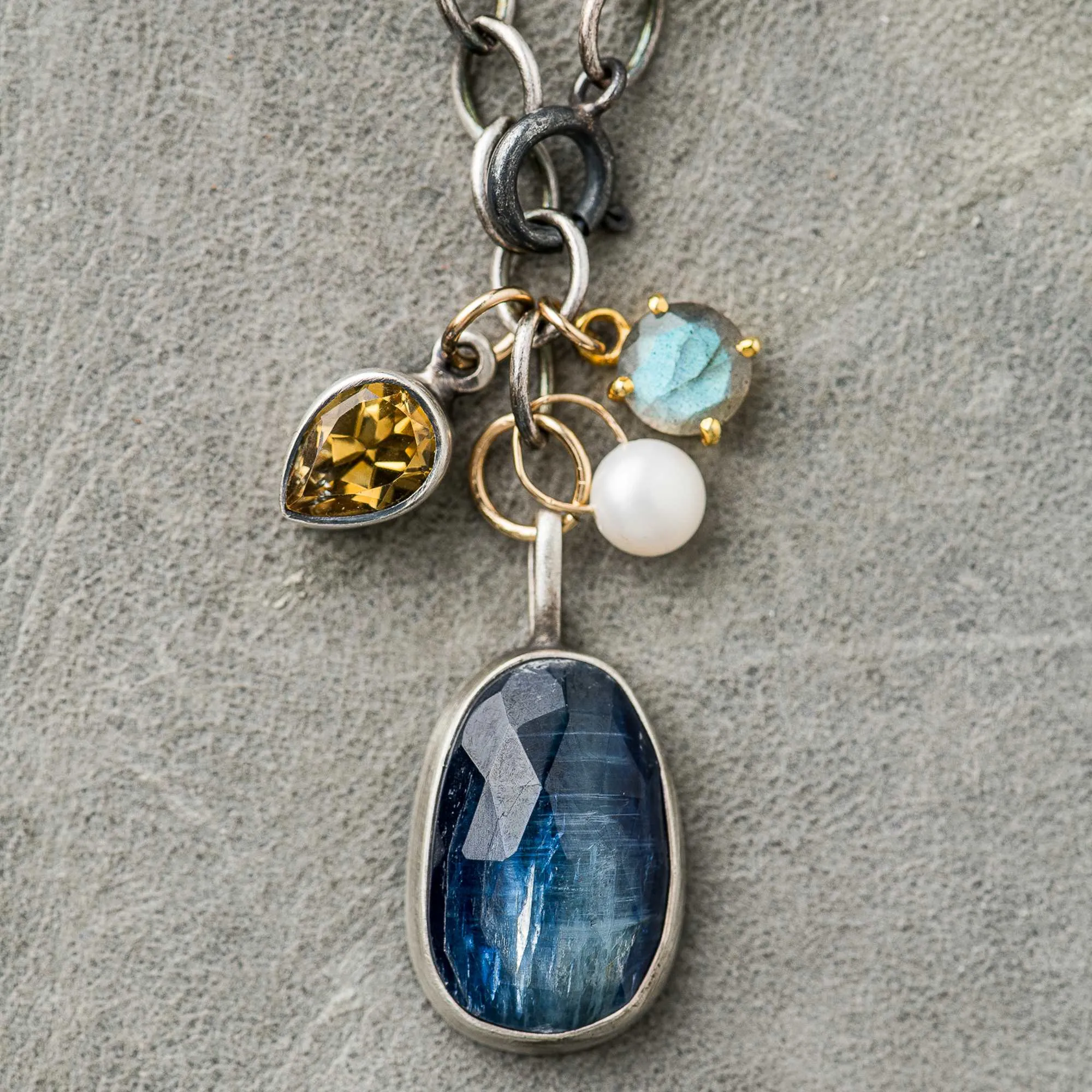 Blue Kyanite Necklace with Gemstone Charms